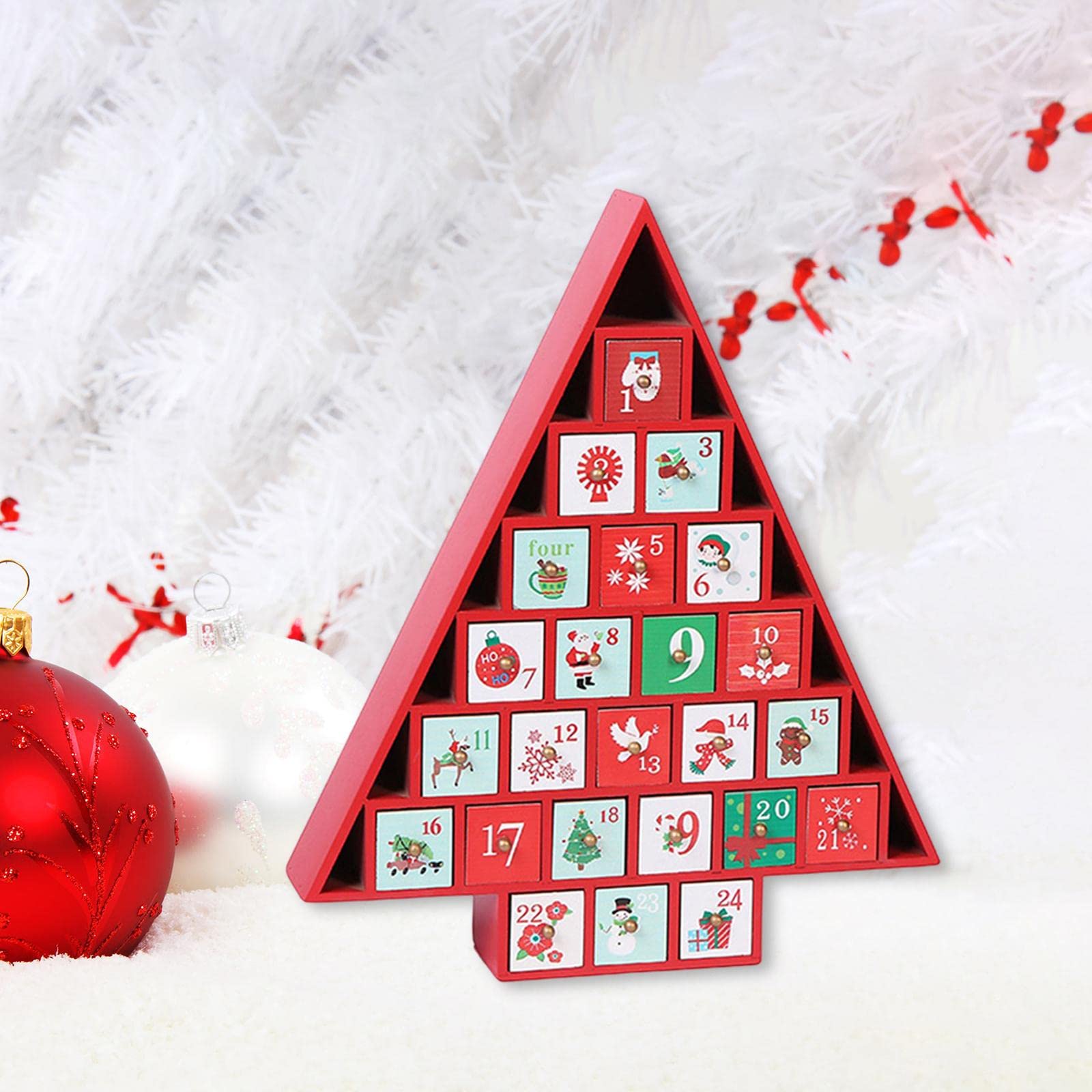 Adventskalender aus Holz, befüllbar, 24 Tage Adventskalender für Tisch, Zuhause, Weihnachtsdekoration, Foto-Requisiten