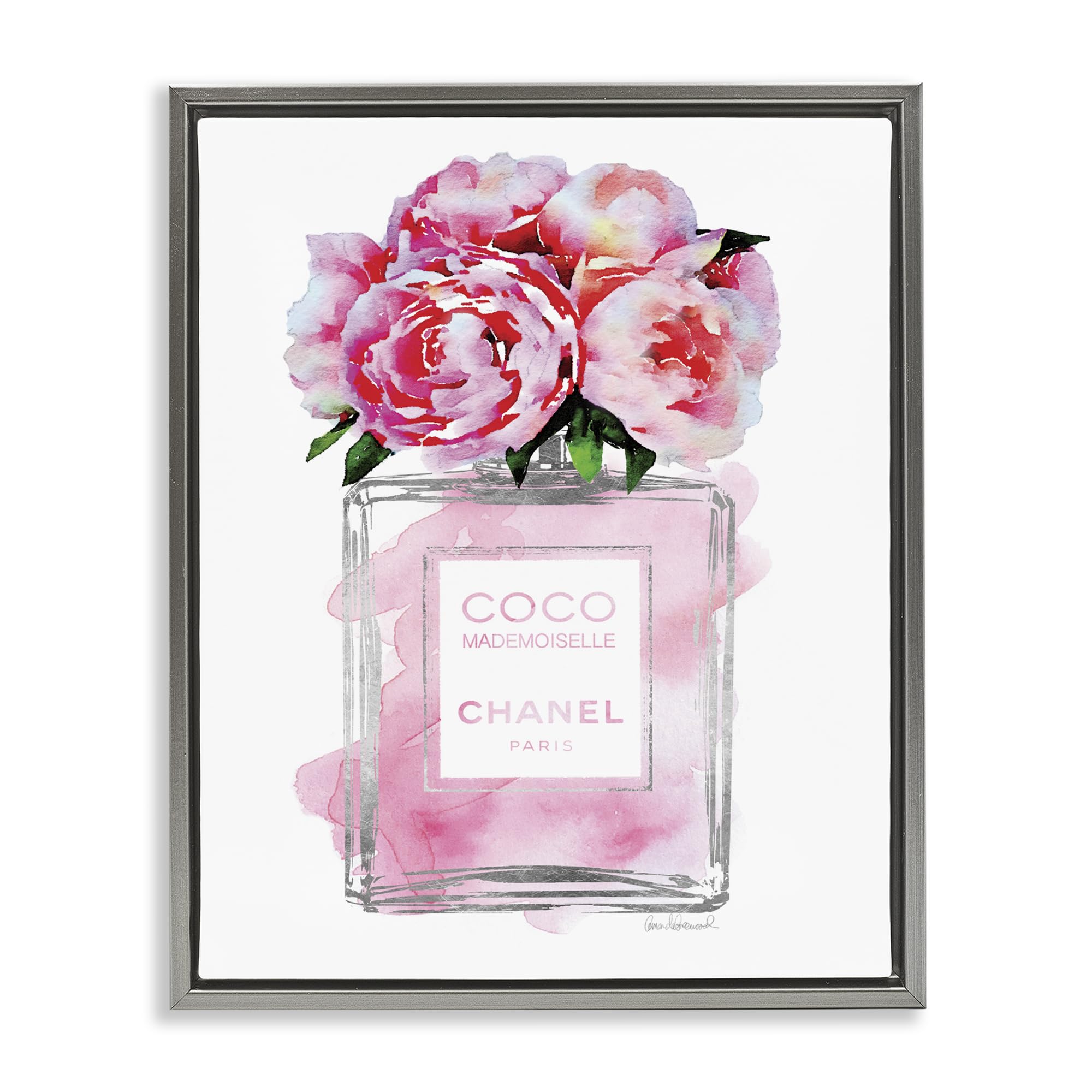 'Glam Perfume Bottle with Roses'| Floating Frame Canvas Art