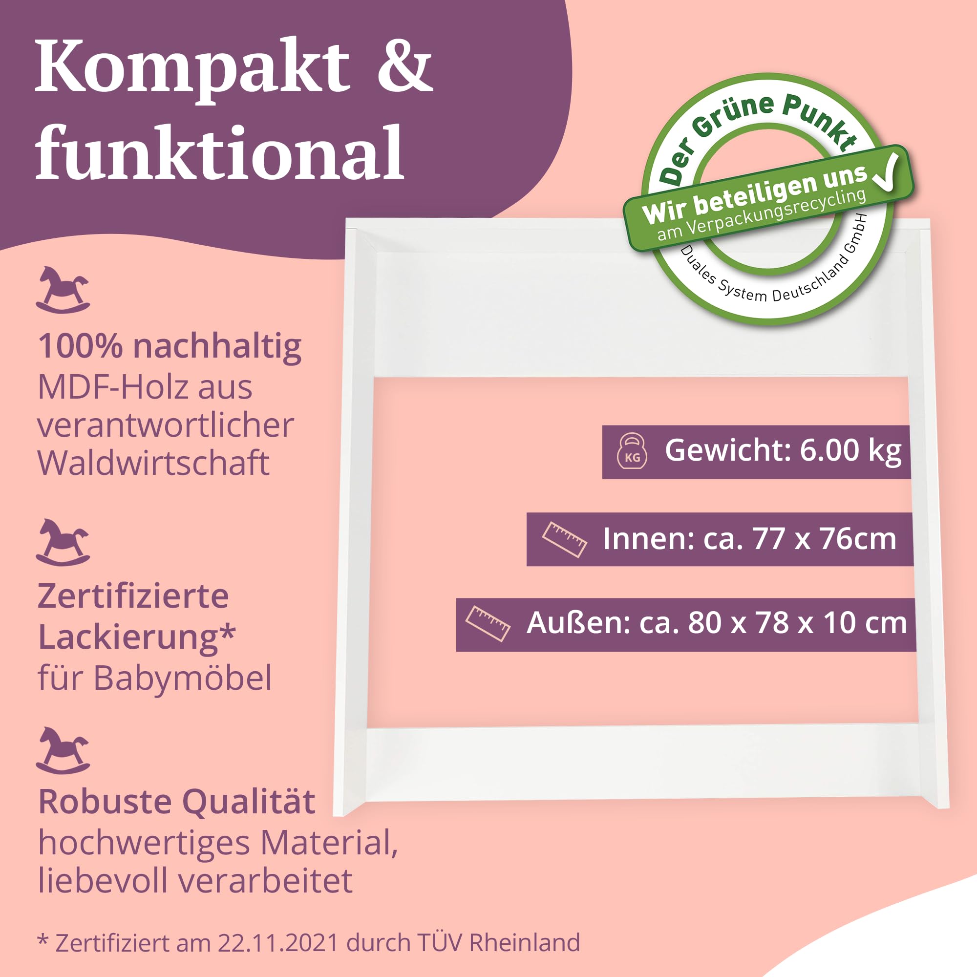 Puckdaddy® Wickelaufsatz Espen, für Malm Kommode, Weiß, Kinderzimmer