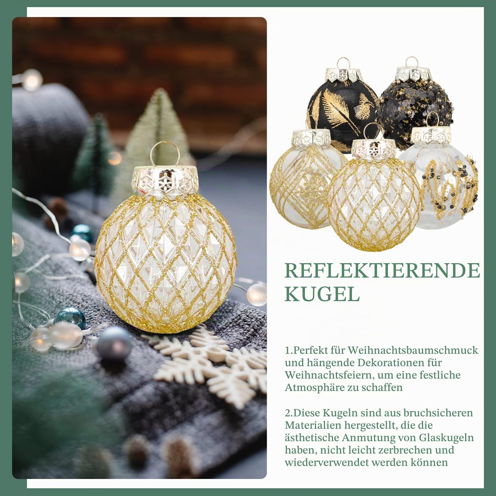 PRETYZOOM 25 Stücke Weihnachtskugeln Glitzer Christbaumkugeln Schwarz Gold Weihnachtsbaum Kugeln Kunststoff Christbaumschmuck Weihnachtsbaum Anhänger für DIY Weihnachten Party Urlaub Dekoration