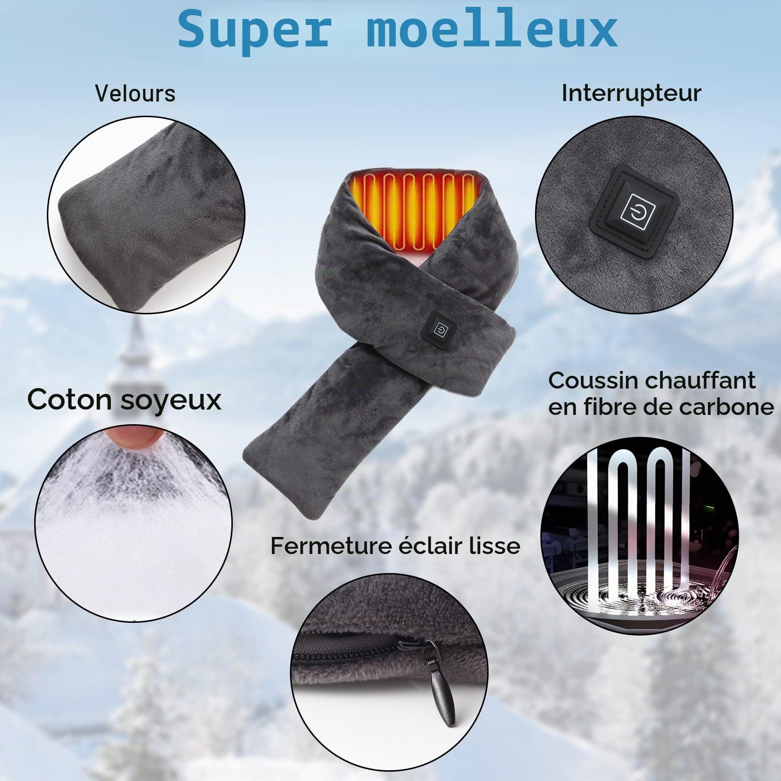 Coussin Chauffant Cervicales Électrique,tour de cou électrique avec batterie externe de 5000 mAh,écharpe chauffante pour femmes et hommes rechargeable,cadeaux de vacances pour maman,femme,enfants