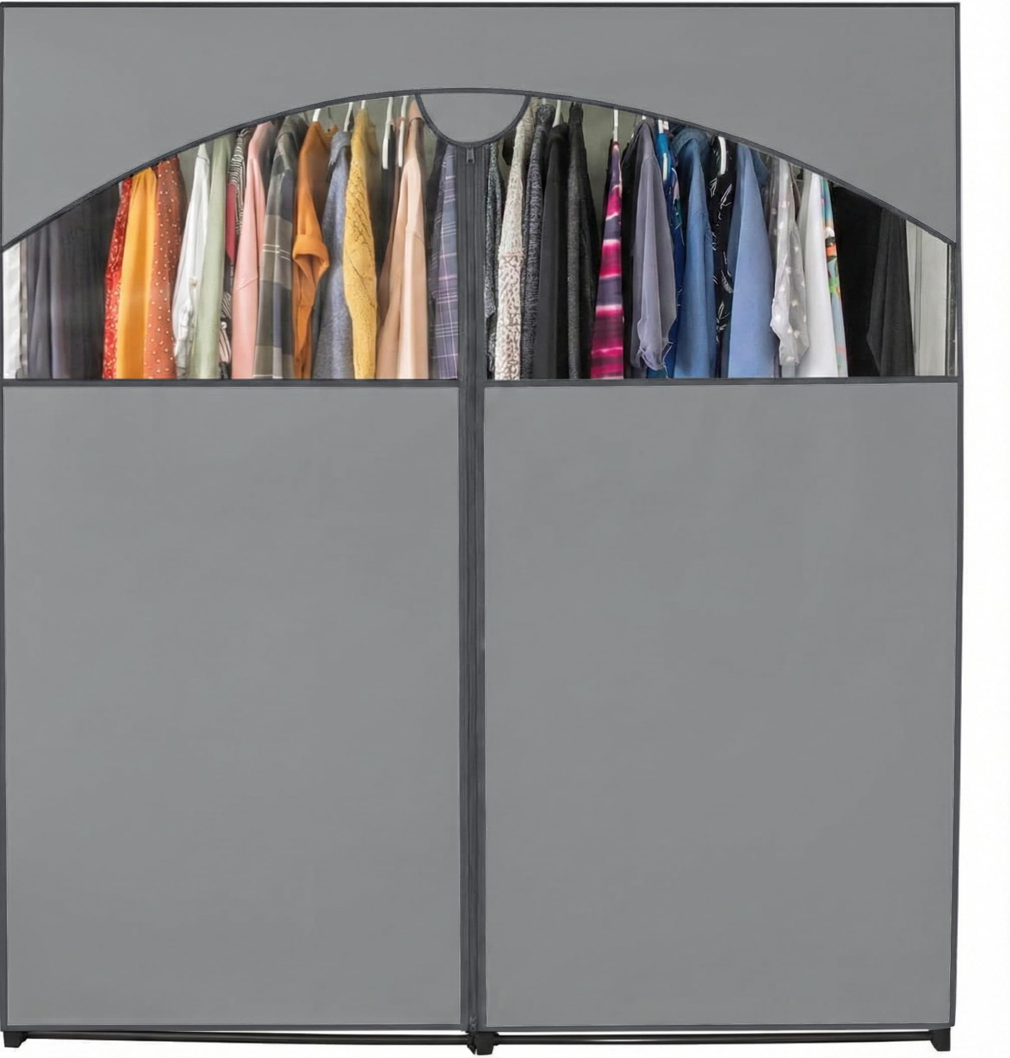 holdn' storage portable wardrobe closet - 65 lb large capacity, internal heavy duty metal rod, zipper & clear window, durable clothes organizer, tool-free easy assembly, dark gray canvas cover