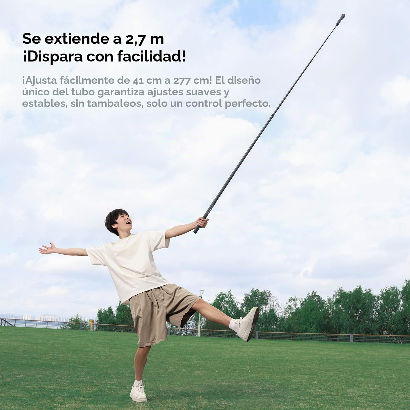 ULANZI VL02 - Palo Selfie de Fibra de Carbono para Insta360, 2.7 m para Cámara de Acción Go Pro/dji, Extensión de 1/4", Compatible con Diferentes Dispositivos, Longitud Ajustable, Grabación Submarina