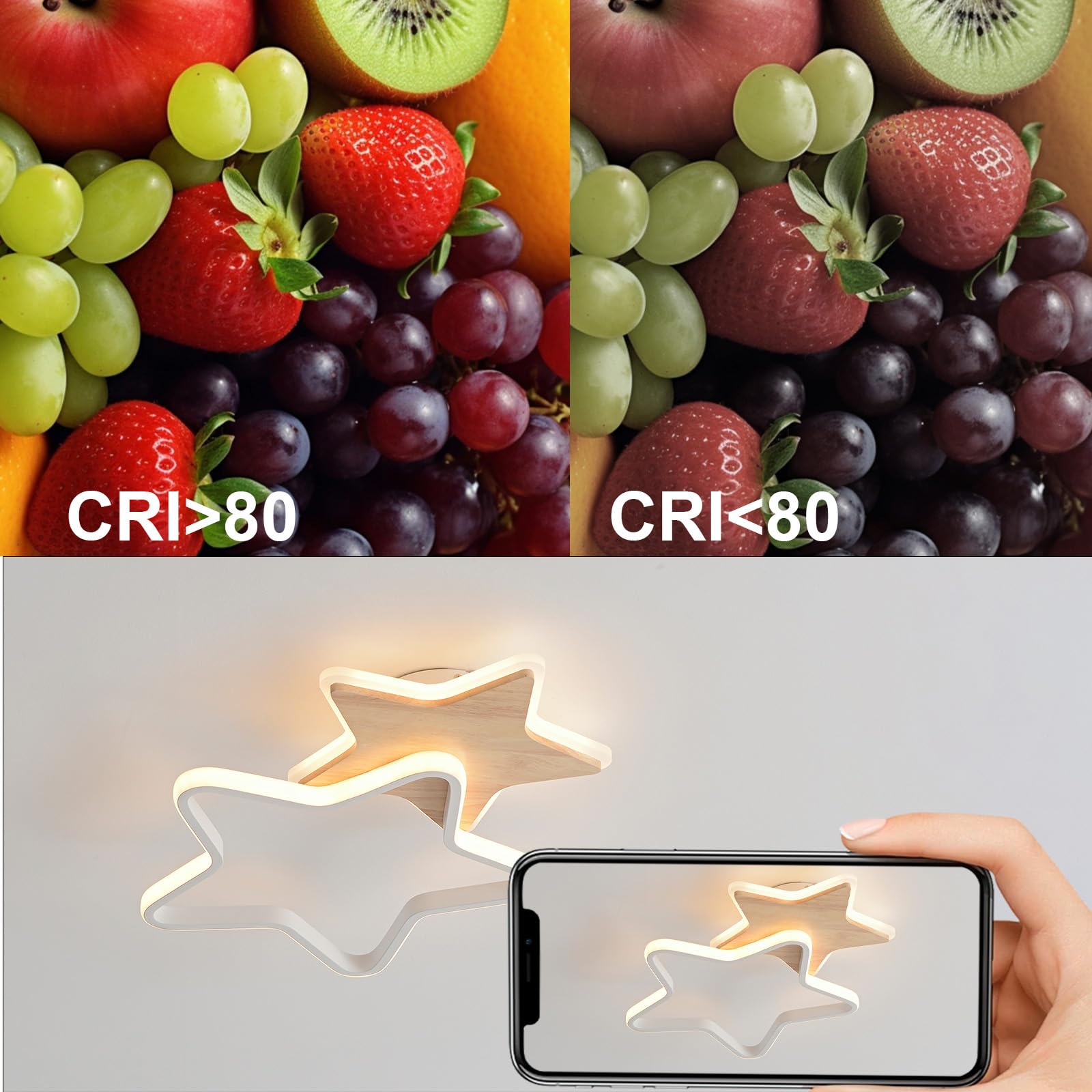 Lámpara de Techo LED, Lámpara de Techo de 26W para Habitaciones Infantiles, Habitaciones Infantiles de 40cm Regulable, Plafon LED Creativa con Forma de Estrella