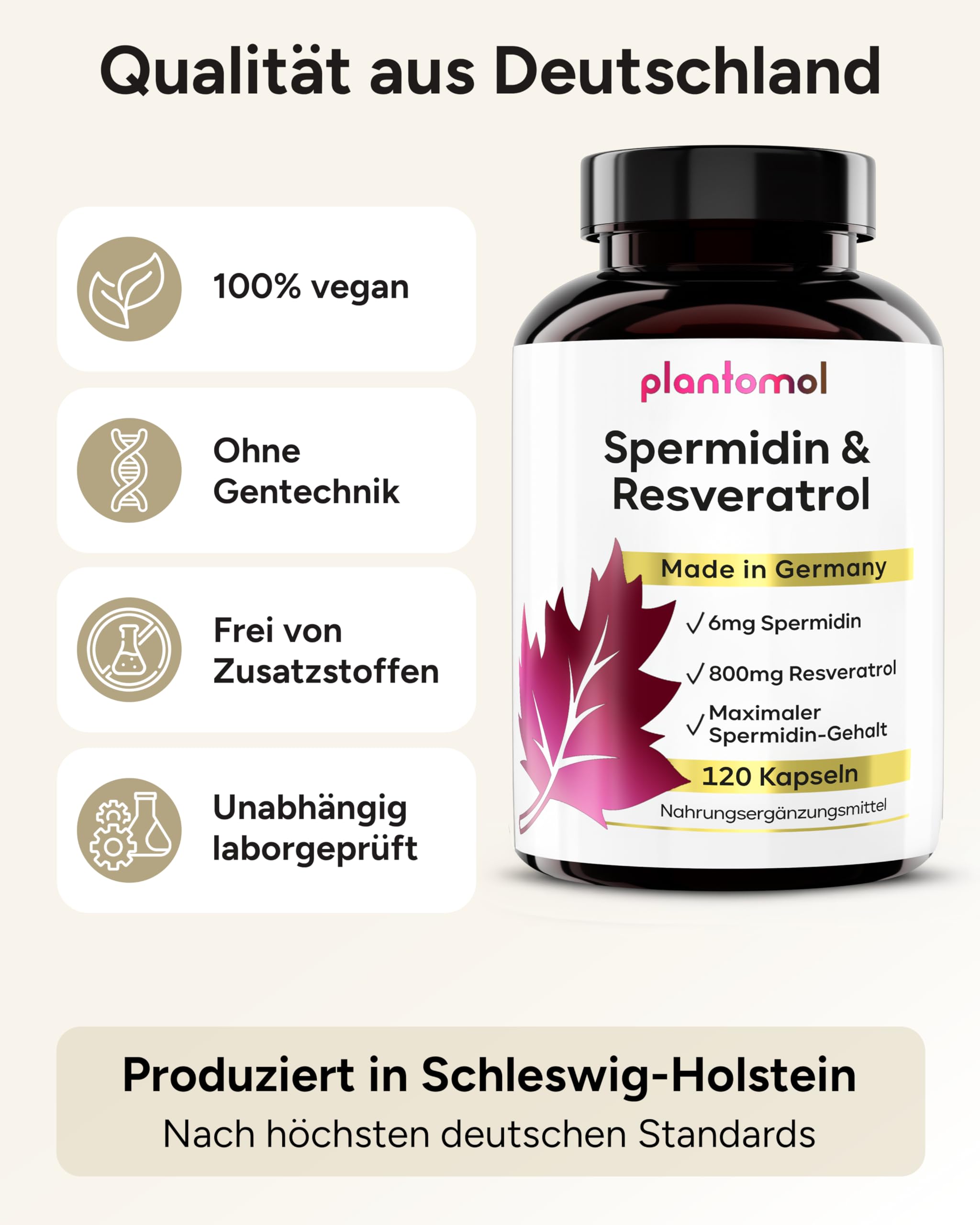 120 Spermidin Kapseln hochdosiert - Spermidin 6mg & 800mg Trans Resveratrol hochdosiert - einzigartige Kombination - 2 Monatsvorrat