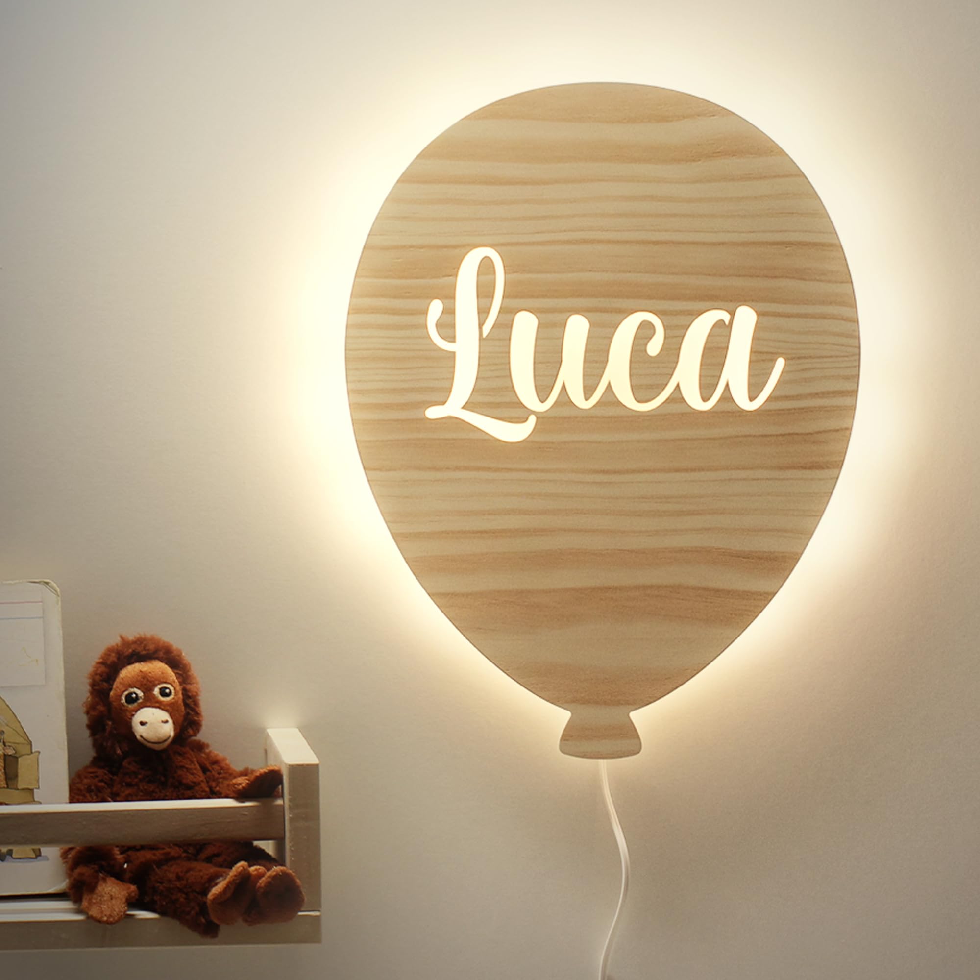 DEHOME Lámpara de Pared Globo para Habitación Infantil LED Personalizada – Lámpara para Bebé Color Blanco Cálido con Nombre – Regalo personalizado