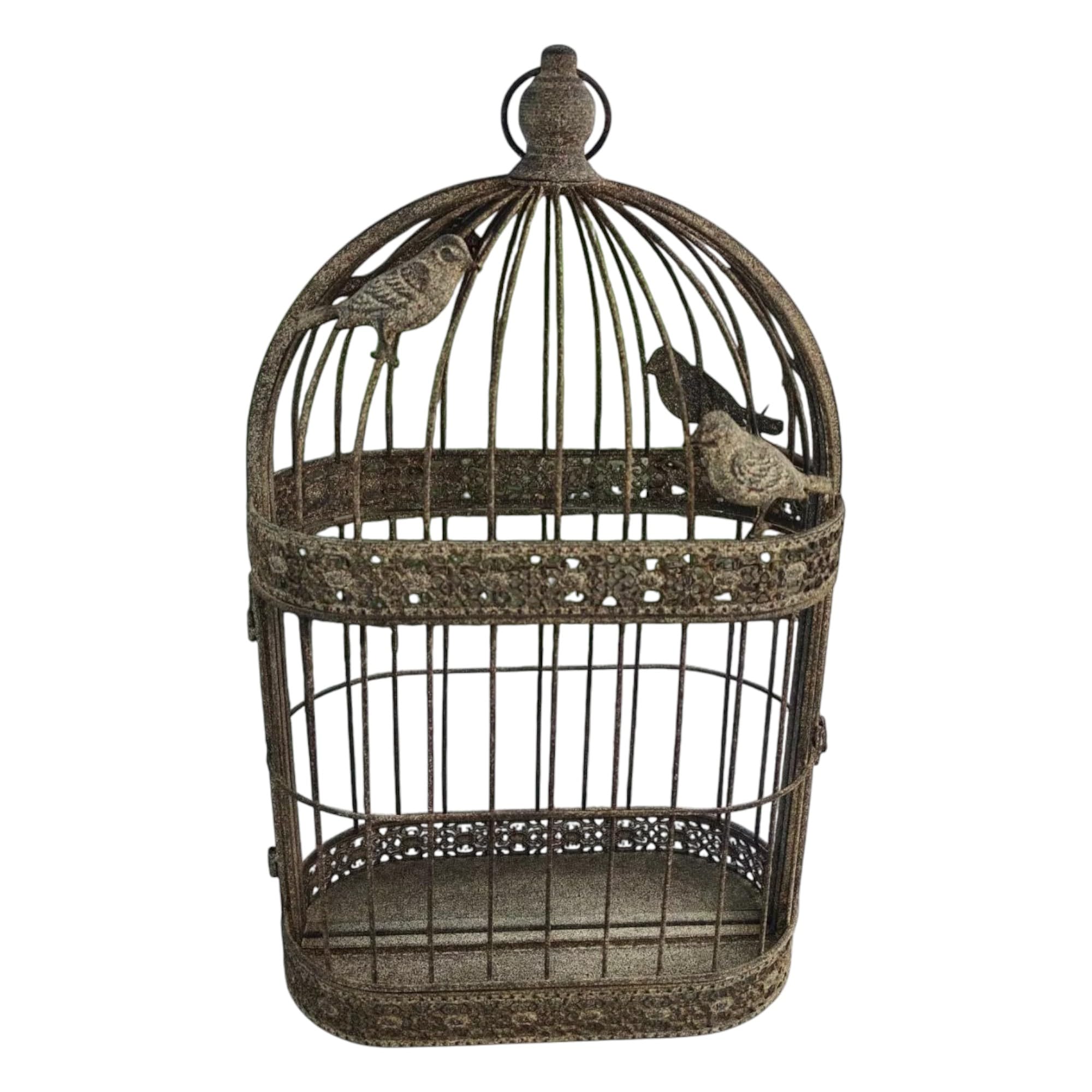 Stylish Rustic Bird Cage Wall Mirror 60cm – Vintage Patina Metal Frame with Bird Design Ideal for Indoor & Outdoor Décor, Perfect as a Window Box or Decorative Flower Display. (Grey)