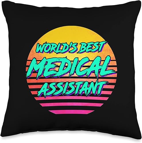 Funny Medical Assistant Nursing Apparel Funny Worlds Best Medical Assistant Retro 1980s CMA - Almohada de tiro CMA, 16 x 16 pulgadas, multicolor