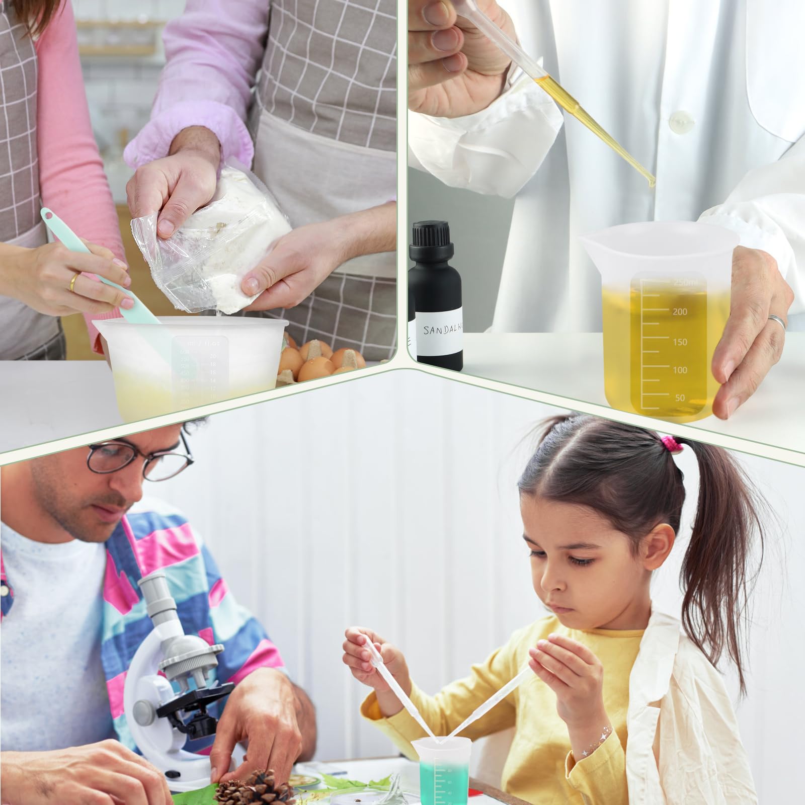 5 silikonowych kubków z miarką, nieprzywierające, 600 ml, 250 ml, 100 ml, z 3 patyczkami do mieszania, 2 szt. kubków dozujących, 5 szt., 3 ml, do mieszania żywicy epoksydowej, form, tworzenia