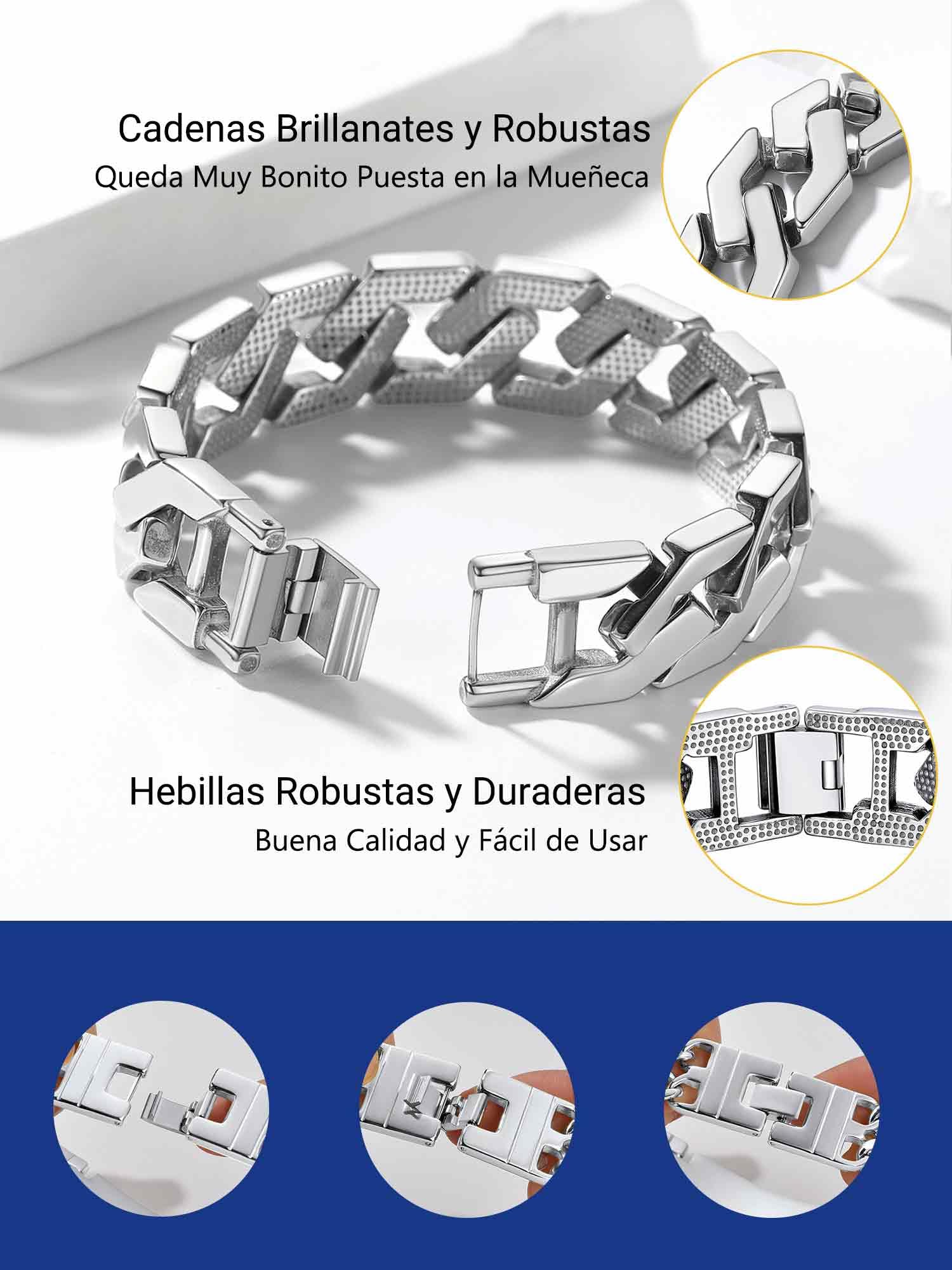 PROSTEEL Pulseras Grandes de Hombres Estilo Rock Hip Hop, Formas Cadenas Cúbanas/Calaveras Pirata/Nudos Celta, 16mm Ancho 19cm 21cm 23cm Largo