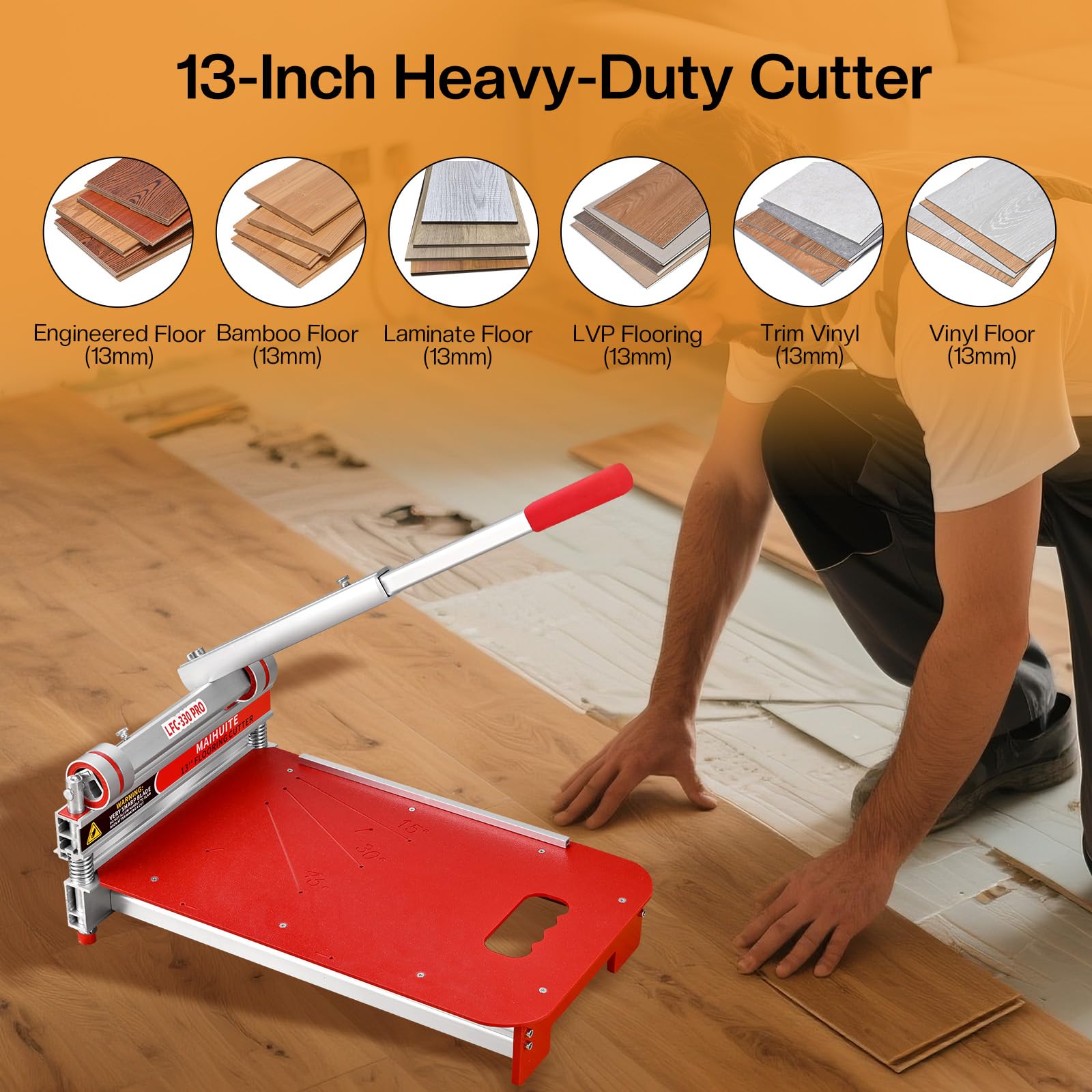 33.0 cm Pro Vinyl Dielenschneider mit extra HSS-Klinge, Laminatbodenschneider für Laminatboden, Ingenieurholz, LVP, LVT, VCT, SPC, WPC, maximaler Schnitt bis 13 mm ! Einfache Montage, schnelles