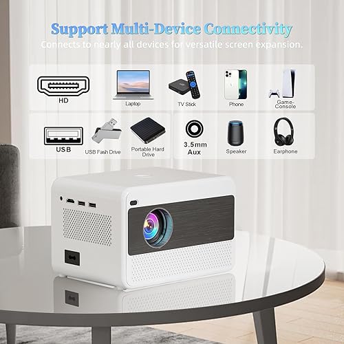 Miniatura 7 de Proyector de video con WiFi 5G y Bluetooth 5.1, proyector doméstico nativo 1080P con altavoz, proyector de película para exteriores de 16000