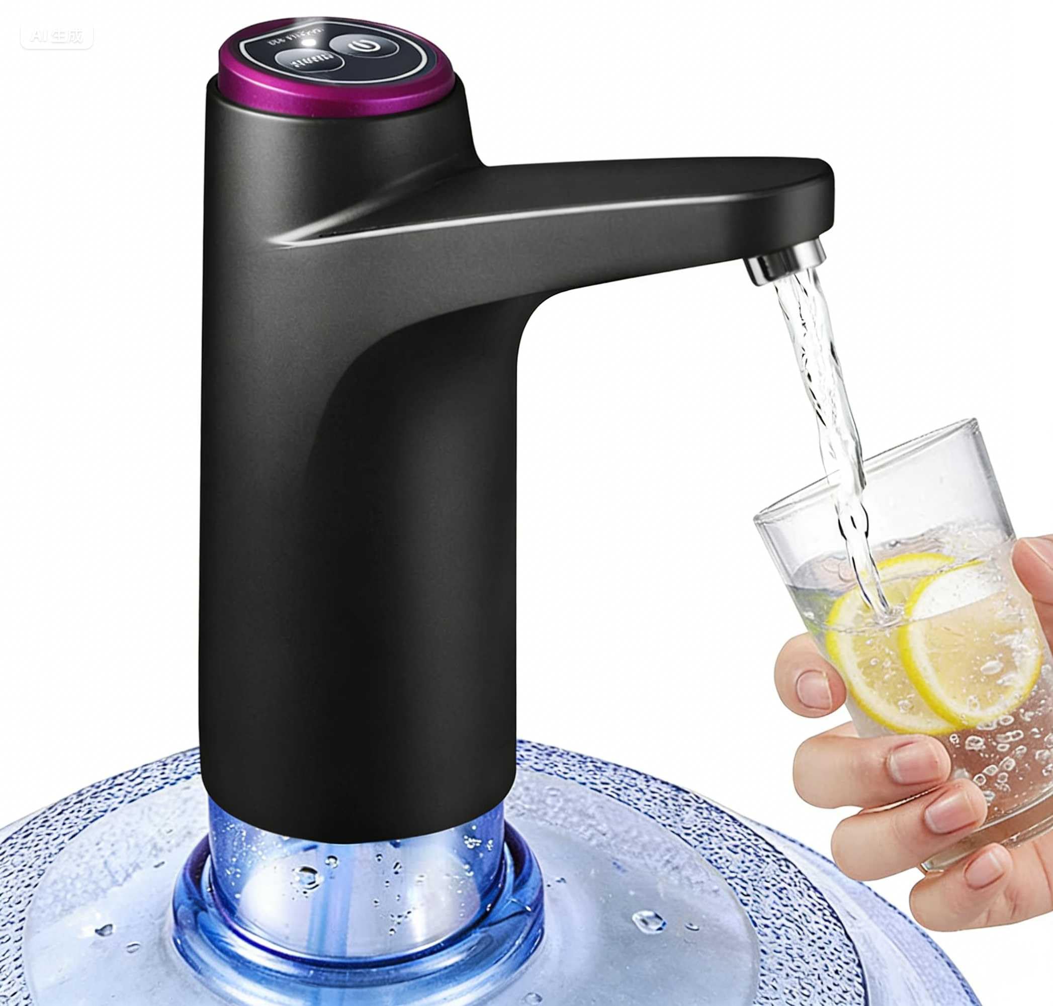 Dispensador de agua para botella de 5 galones, bomba de agua cuantitativa de 600 ml, luz de alimentación de 2 colores, bomba eléctrica portátil de carga USB, dispensador multiusos para acampar