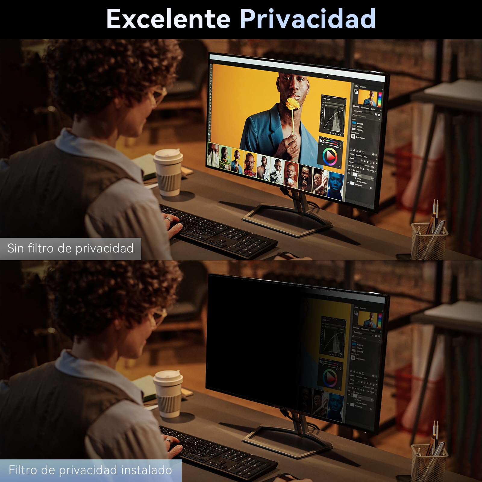 Filtro Pantalla Privacidad para Ordenador 23.8 Pulgadas Relación de Aspecto 16:9，Protector de Monitor Antirreflejos de Luz Azul, Film de Privacy Antiespias Compatible con Lenovo/HP/Dell/Acer/Samsung