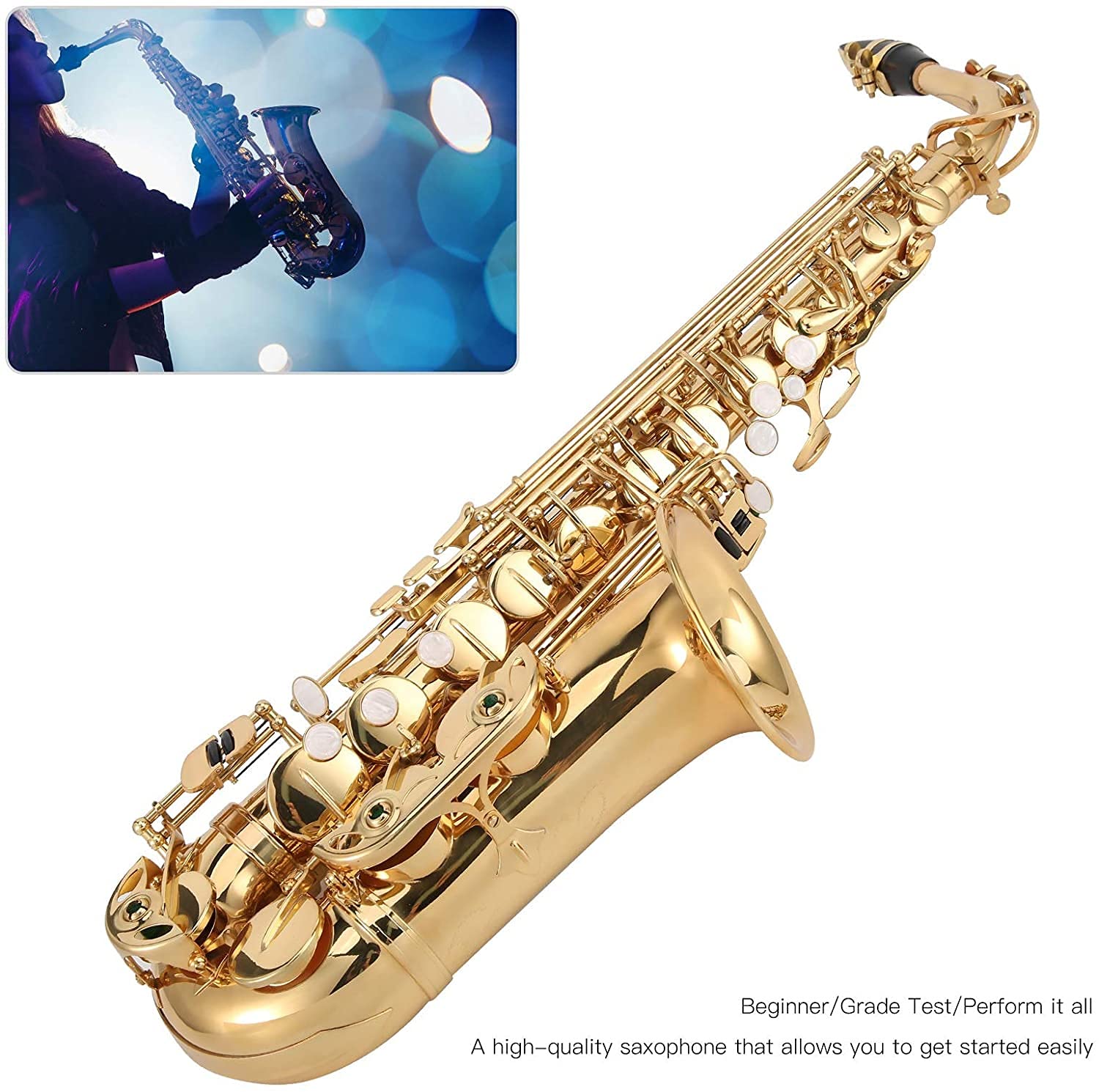 Alto Saxophone, EB Alto Sax Messing Saxophon Musical Instrument Equipment Antrag auf professionelle Auftritte, alle Arten von Musikliebhabern (Color : Silver)