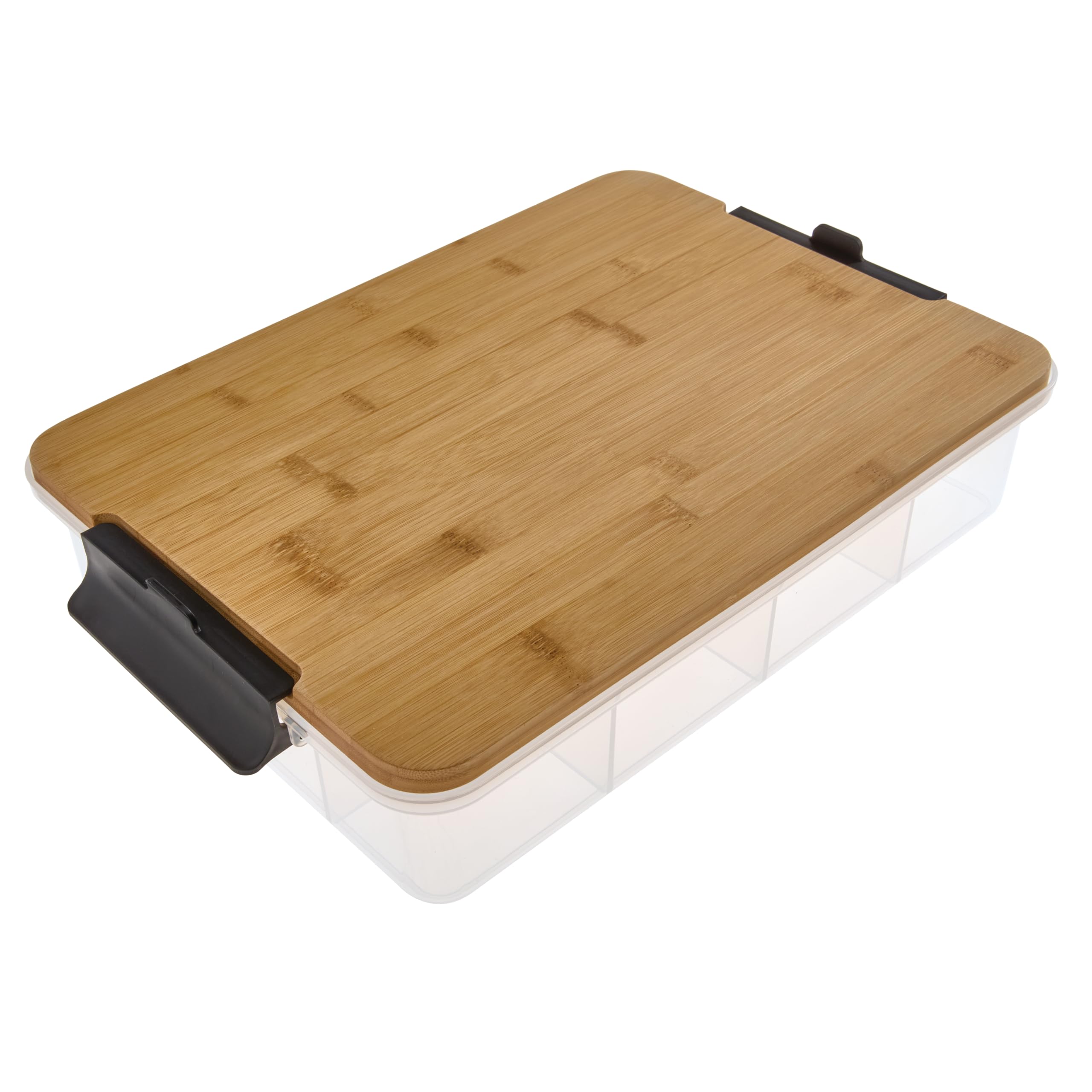 Farberware Black Build Snacklebox Serving Tray With Locking Bamboo Cutting Board Lid, Portable Storage Container With Compartments For Charcuterie, And More, Natural