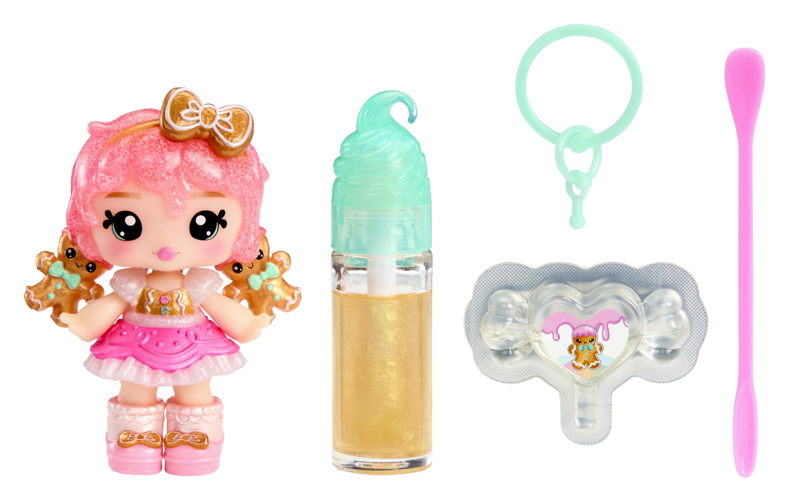 Yummiland x Holiday Lip Gloss Doll, Gigi Gingerbread, Includes 1 Doll, DIY Lip Gloss + Keychain, Cosmetic Play