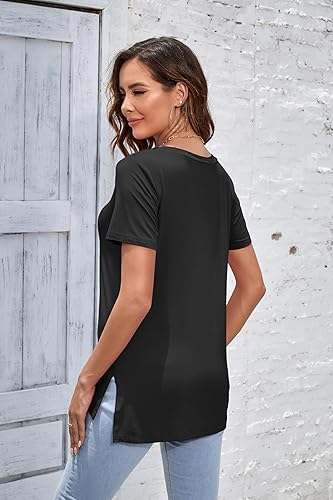 Miniatura 4 de Herou - Camisetas de manga largamanga corta para mujer, estilo informal, con división lateral