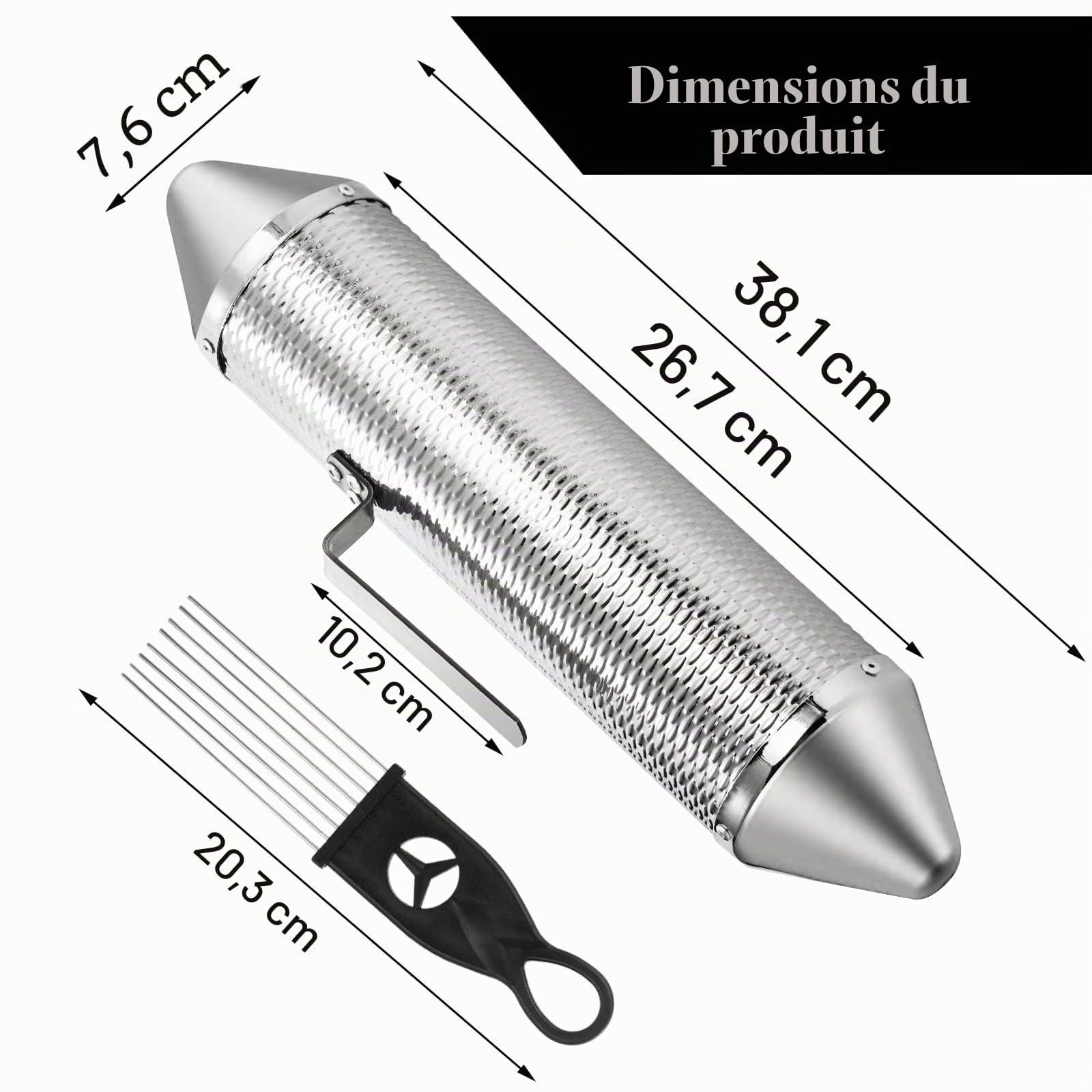 SOUJOY Guiro Instrument, Shaker Guiro en acier inoxydable avec 2 grattoirs, instrument de percussion latine de 38,1 x 7,6 cm, marteau de sable professionnel pour entraînement musical
