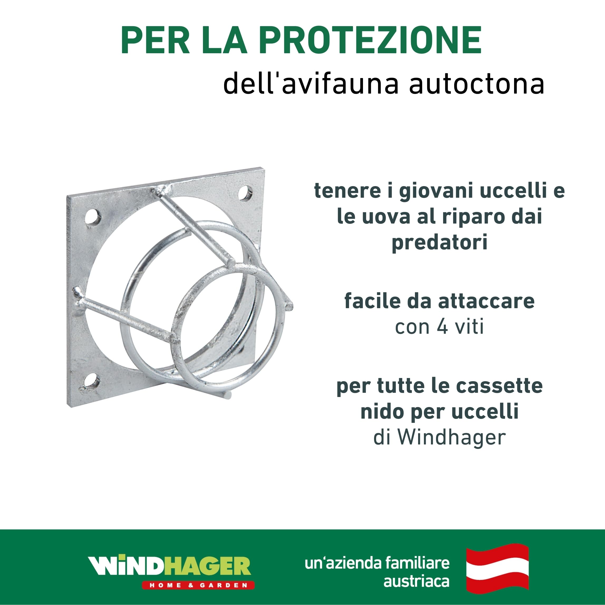 Windhager 07471 - Nido di protezione per nidificazione, protezione sicura dei fori di volo, protezione per picchi, accessori per nidificazione, 7 x 7 x 4 cm, argento