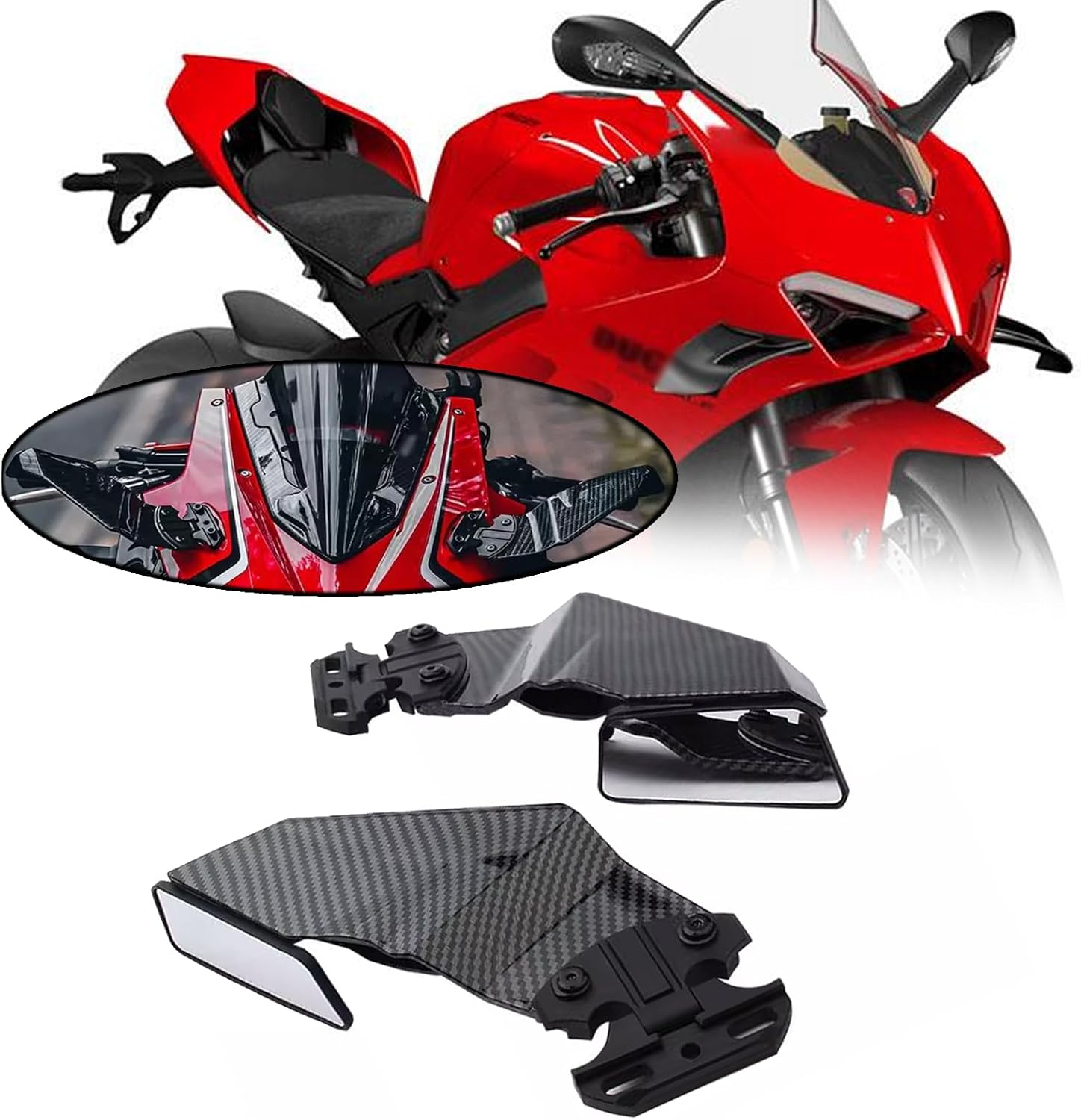 For PANIGALE 899 1199 1299 959 1198 1098 848 V2 V4 V4S 2025 2024 Invisible Winglet Mirror Kit Adjustable Rearview Mirror Wind Wing Reflector Spoiler 2012-2025+ Motorcycle Accessories (Carbon fiber)