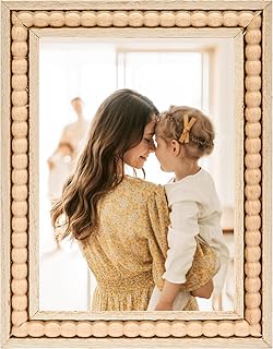 OMISHE Wood 5x7 Picture Frame with Decorative Beads for Wall Hanging or Tabletop, Boho Rustic Handcrafted 5 x 7 Frame with Shatter Resitant Plexiglass, Natural