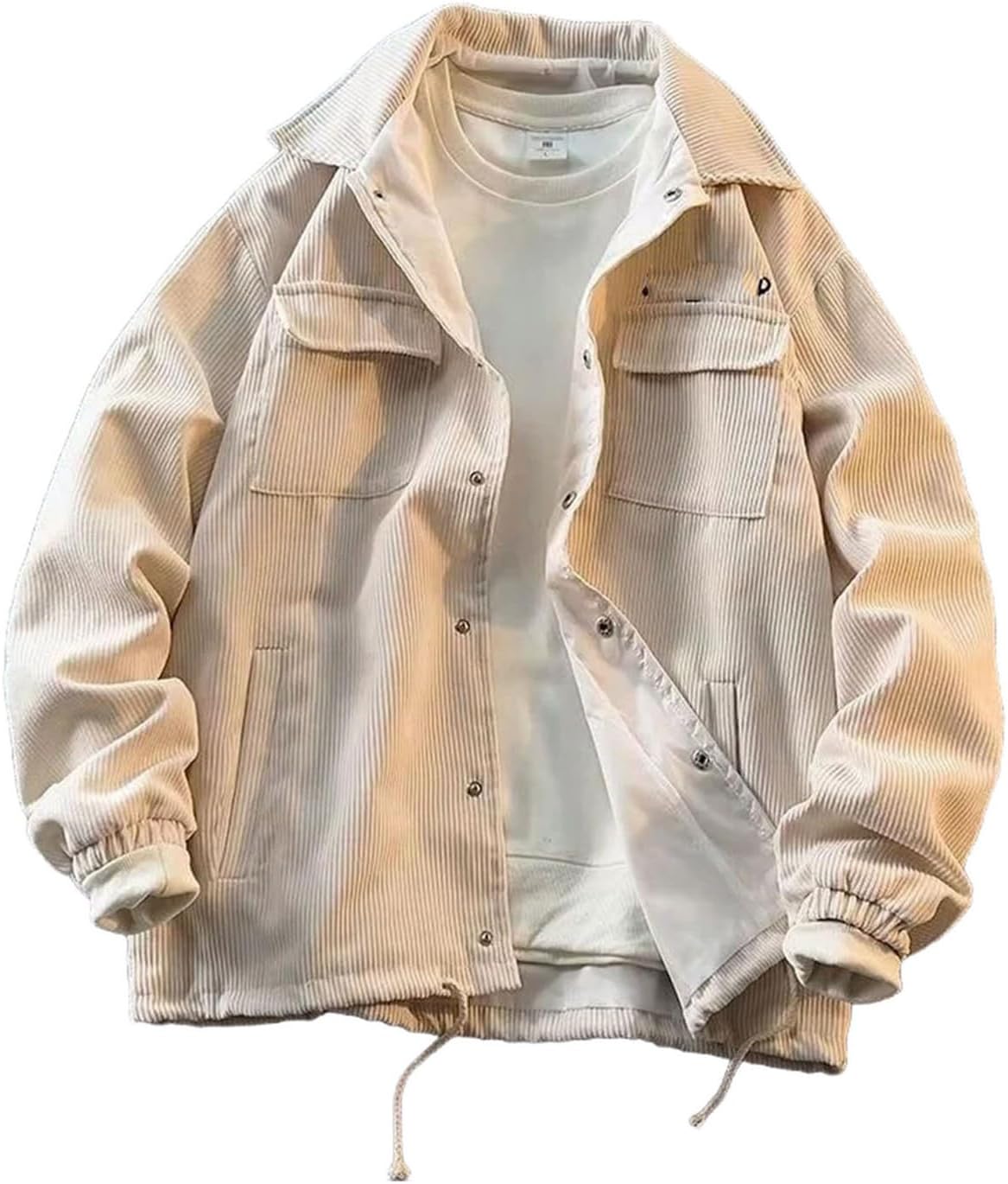 Men's Fashion Solid Color Long-sleeved Vintage Corduroy Jacket Loose Sports Plus Size Outerwear