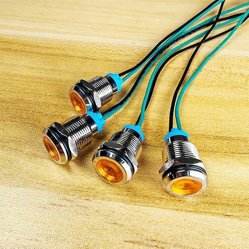 Miniatura 2 de Gebildet 4 piezas 12 mm 3V-4.5V-5V-6V-7.5V-9VDC Luz indicadora LED de metal impermeable, lámpara de señal piloto, para auto, camión, barco, con