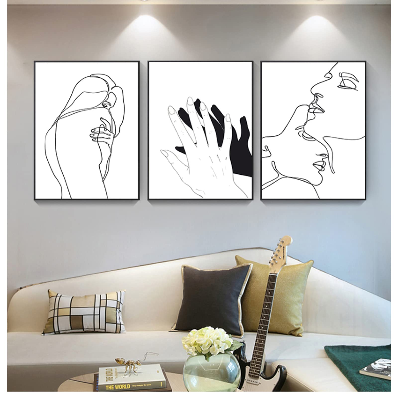 Tableau Toile Couple Main Amour 50x70cm X3 - Déco Murale Minimaliste Sans Cadre