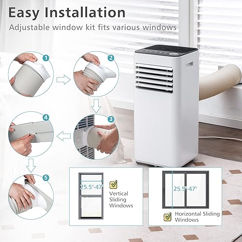 Miniatura 9 de GOFLAME Aire acondicionado portátil de 10000BTU, unidad de refrigeración de CA con ventilador y deshumidificador, temporizador de 24 horas, pantalla