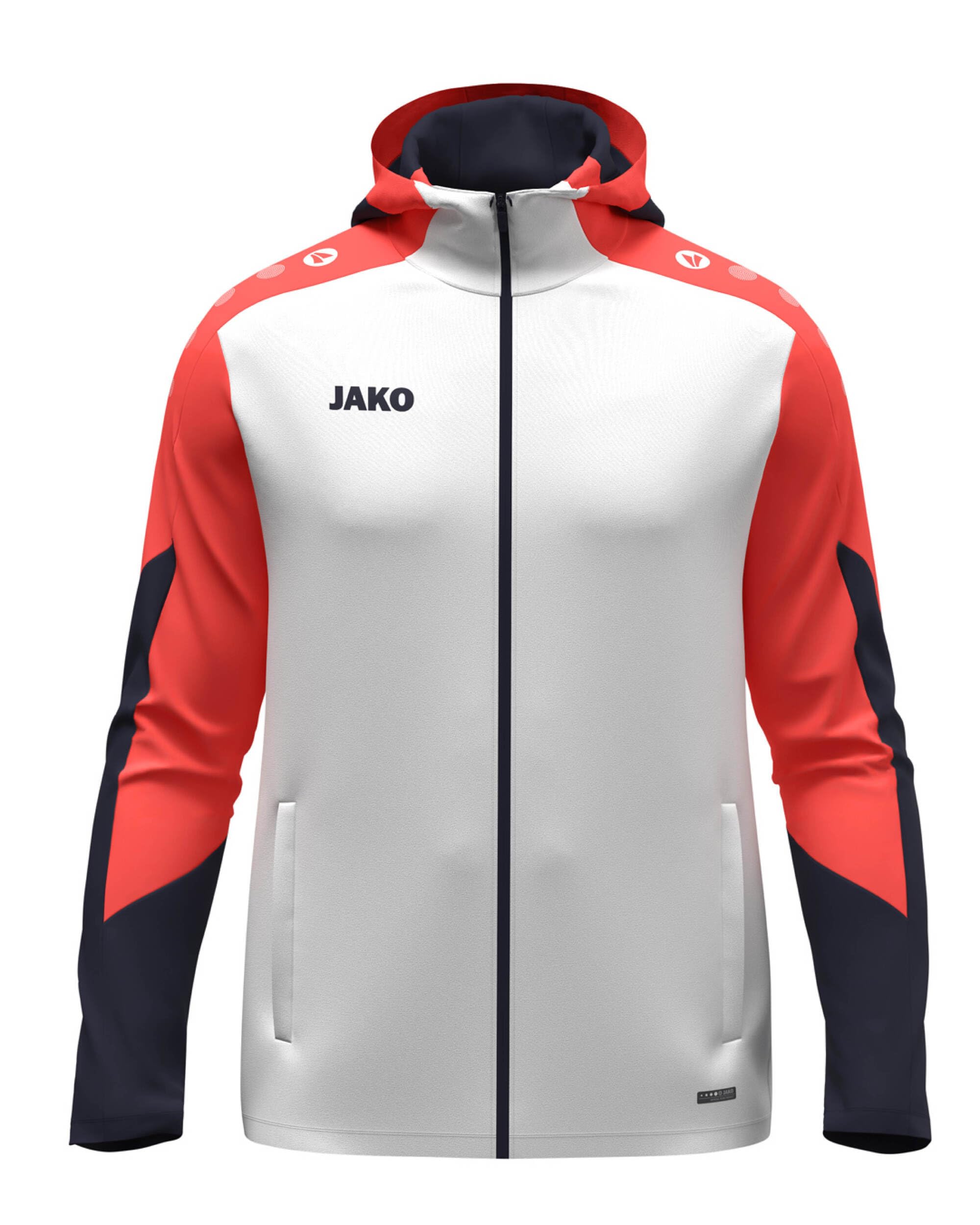 JAKO Unisex Kapuzenjacke Dynamic, weiß/coral/marine, L