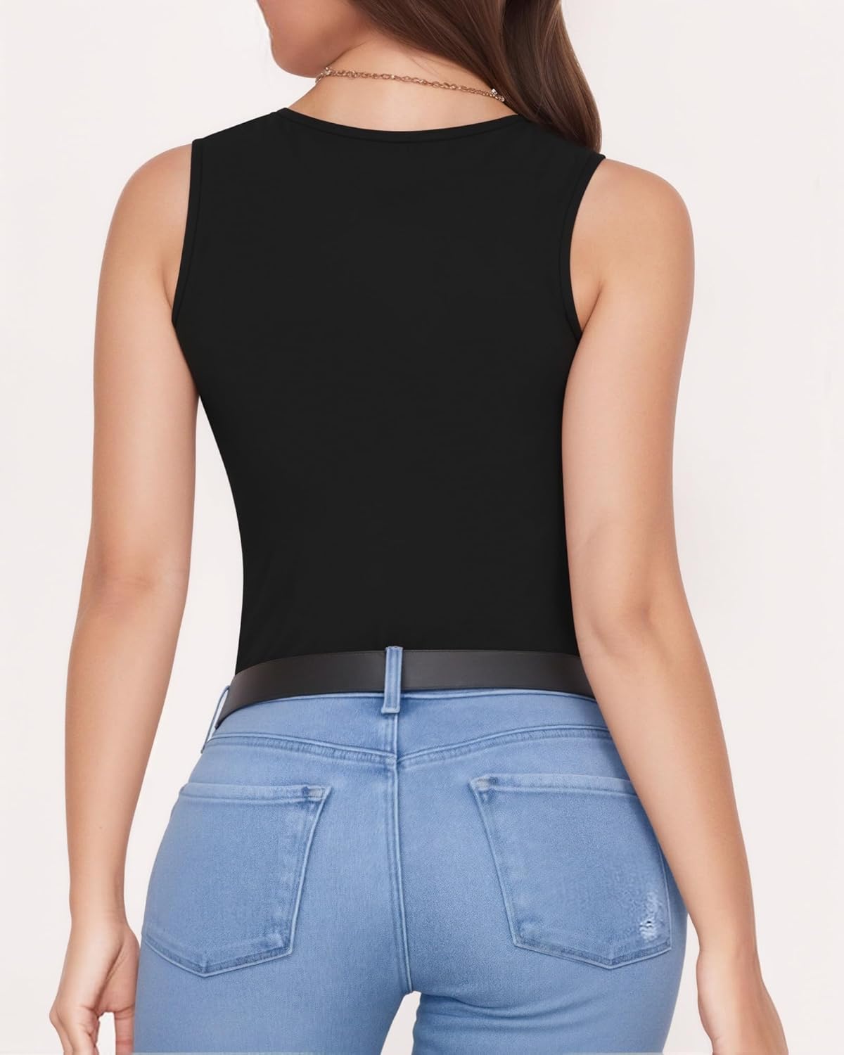 ALGALAROUND Sleeveless Tank Tops for Women Cut Out Front Ribbed Tshirt Crew Neck Casual Shirt - Image 4