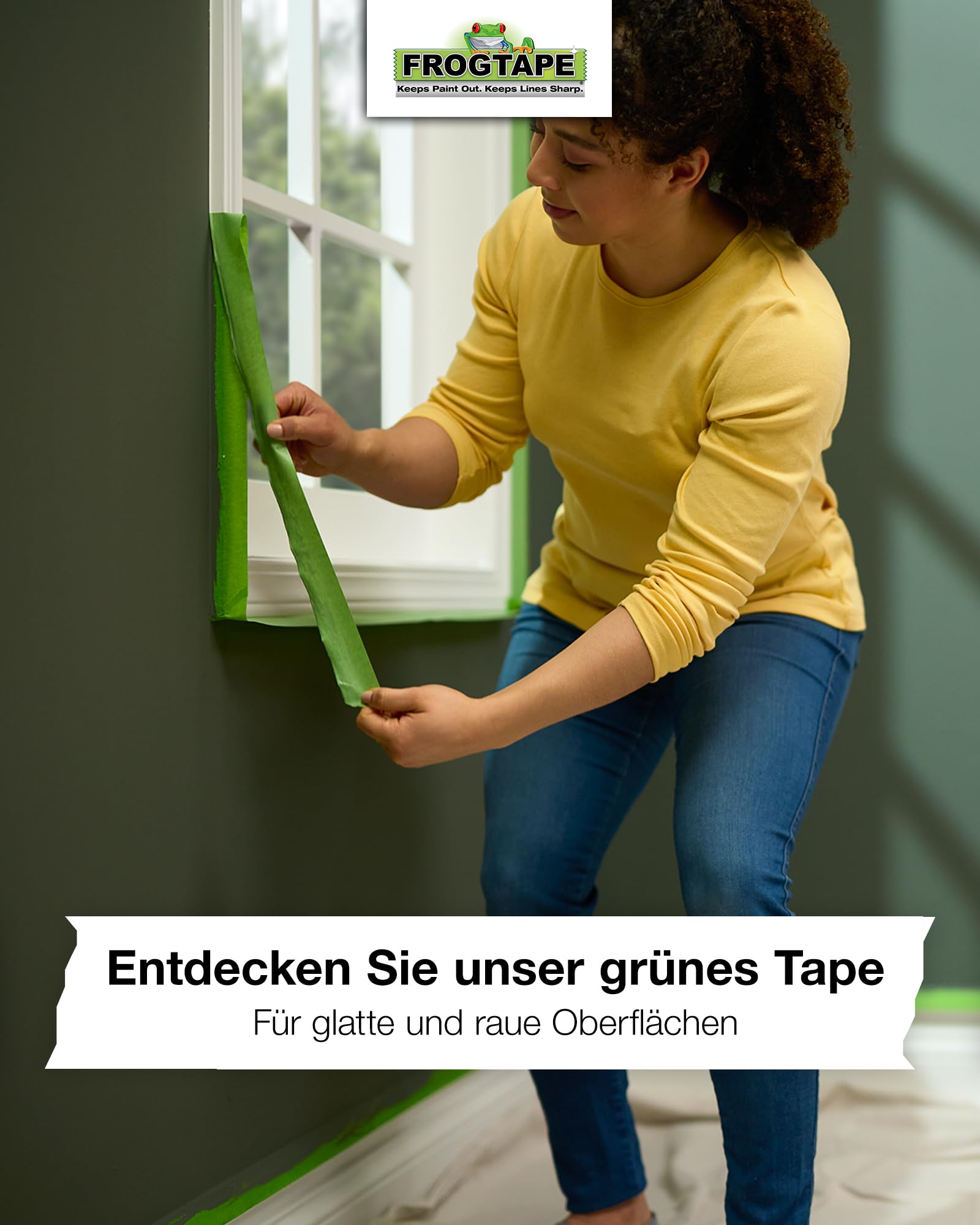 FrogTape delikatna powierzchnia - taśma maskująca z papieru Washi - czyste krawędzie i precyzyjne linie - wymiary: 24 mm x 41,1 m - żółta
