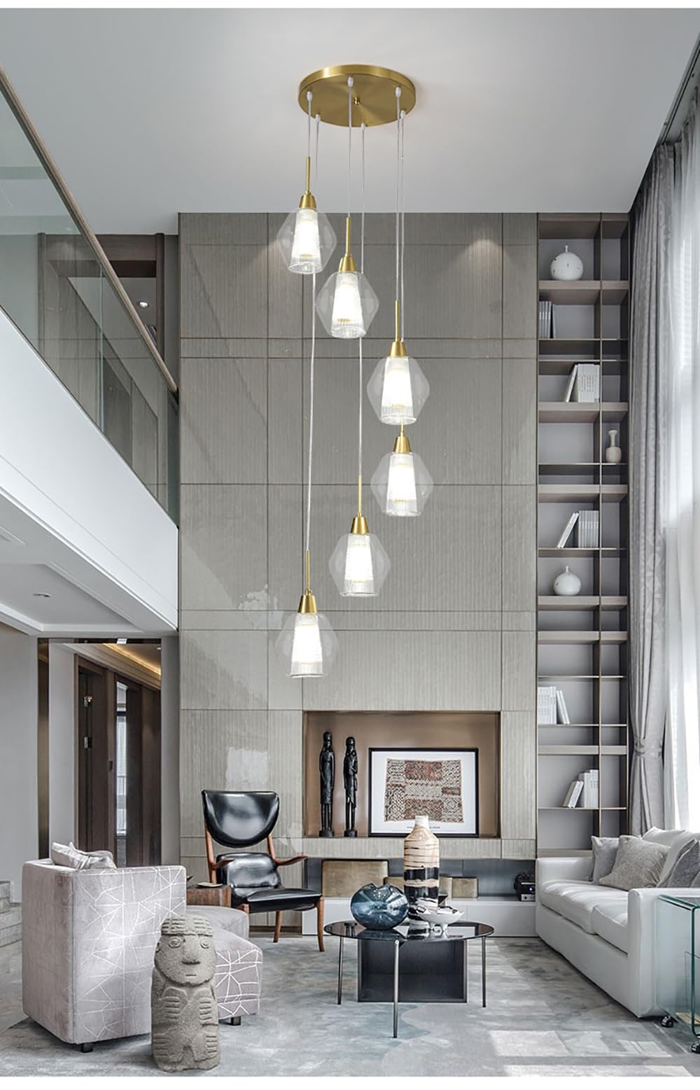 Escalier long lustre de luxe moderne minimaliste LED pour bâtiment duplex clair