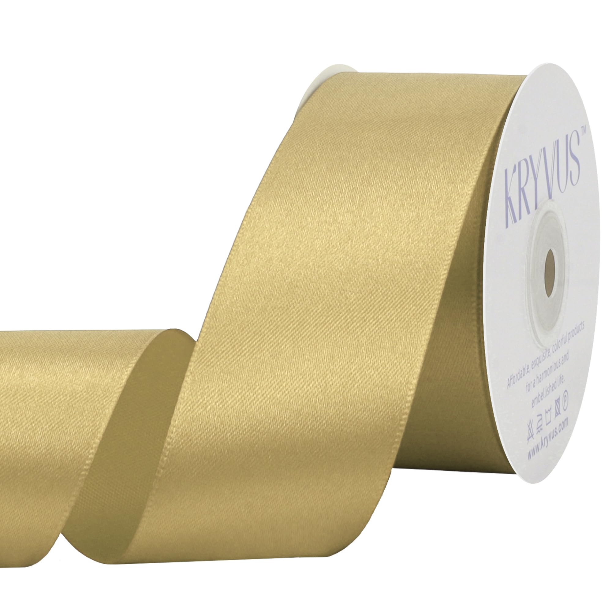 Kryvus Champagne Gold Satin Ribbon, 38mm x 22M Single Face Champagne Gold Ribbon