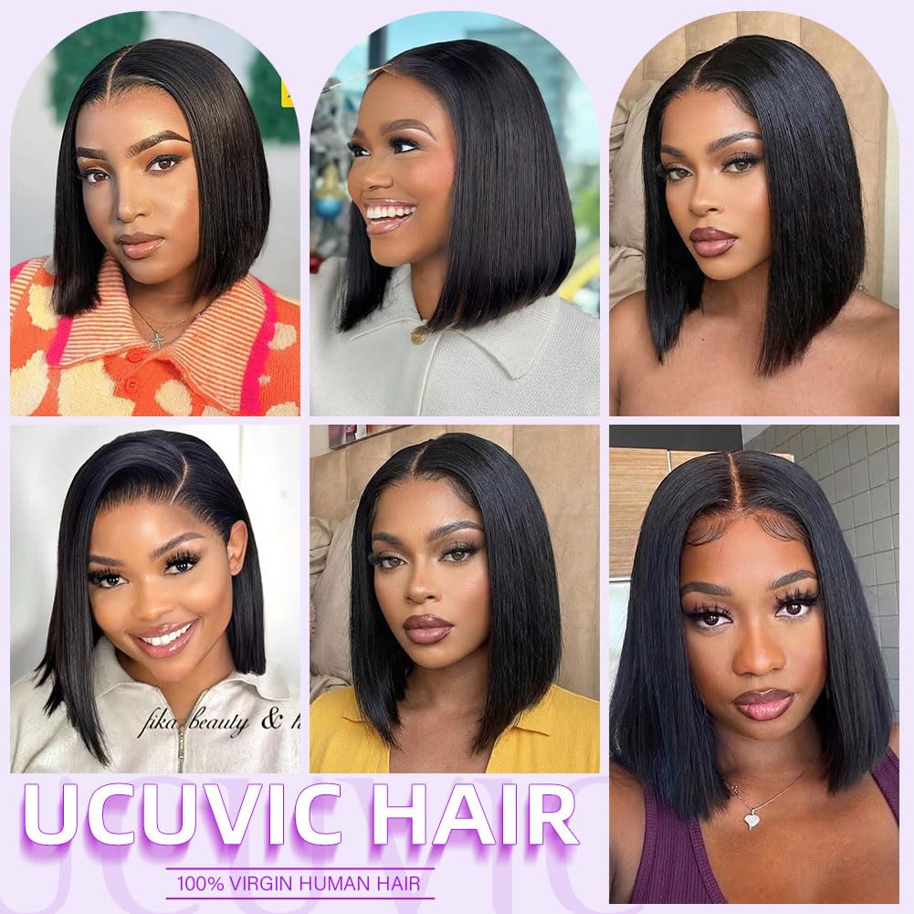 UCUVIC Bob Wig Human Hair 13 x 4 HD Lace Front Wigs for Black Women Human Hair Side Part Frontal Bob Wig, Ailwelia Glueless Short Human Hair Wigs for Black Women Pre Plucked 180% Density 30 cm