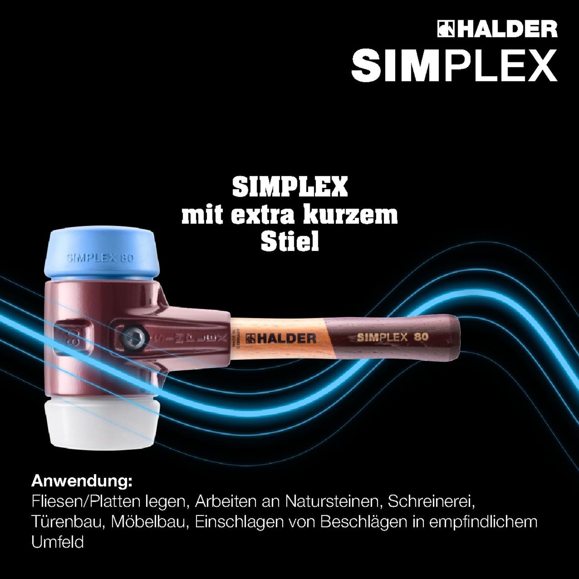 SIMPLEX-Schonhammer, TPE-soft/Superplastik; mit Tempergussgehäuse und hochwertigem extra kurzen Holzstiel | D=80 mm/Stielausführung=extra kurz | 3017.082