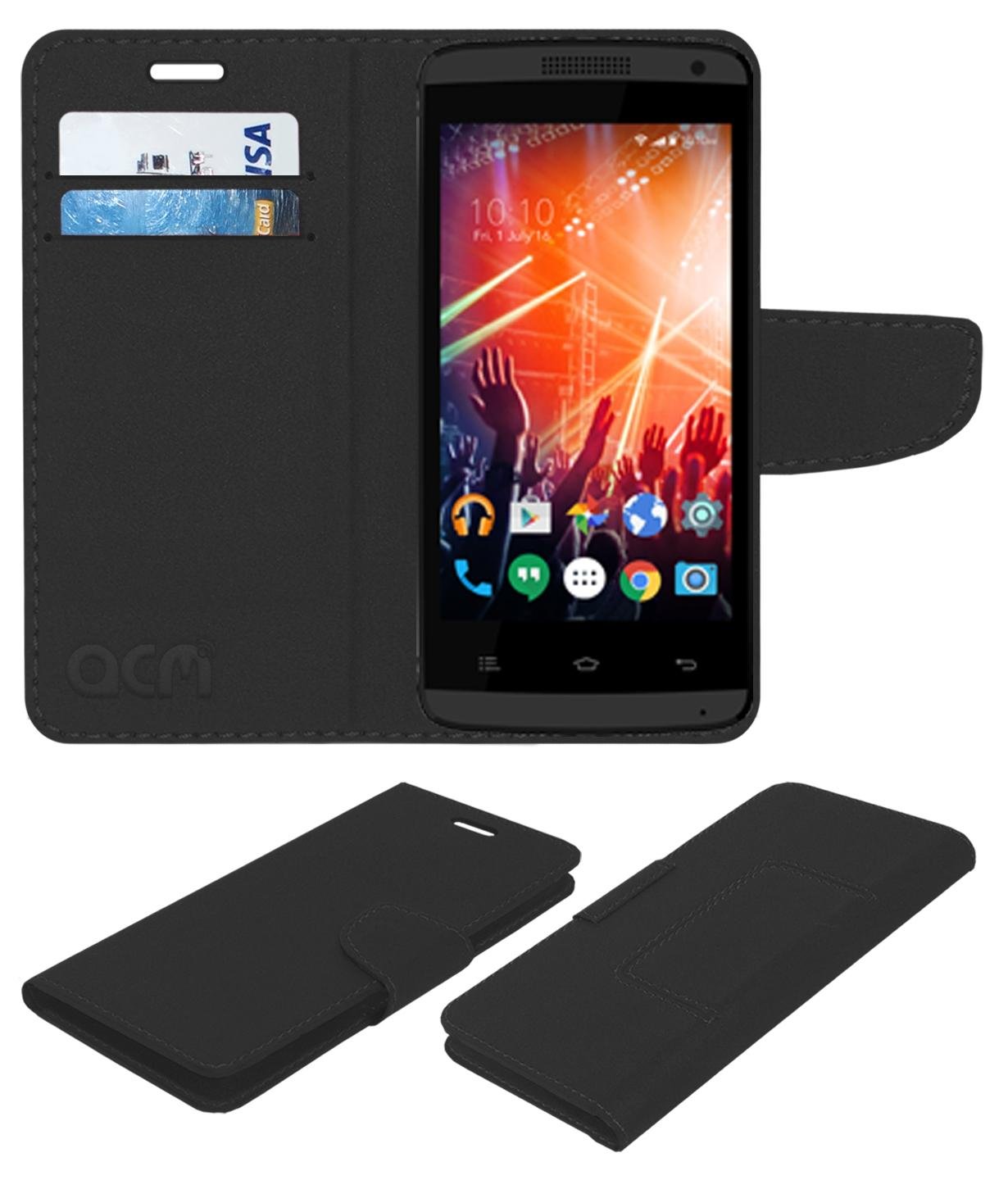 ACM Mobile Leather Flip Flap Wallet Case Compatible with Celkon Campus Pride Mobile Cover Black