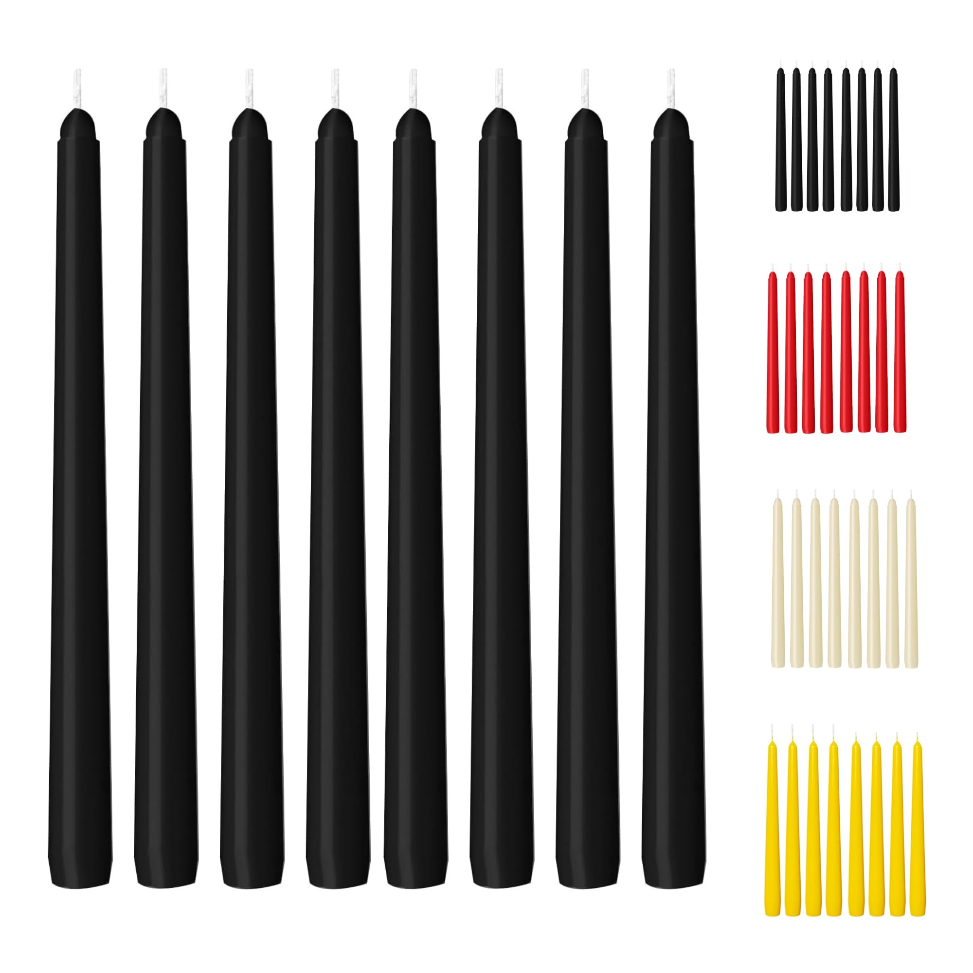 Tall Taper Candles (Pack of 10) – Unscented Dinner Long Candles - Paraffin Wax with Cotton Wicks Long Burning Candle (Black)