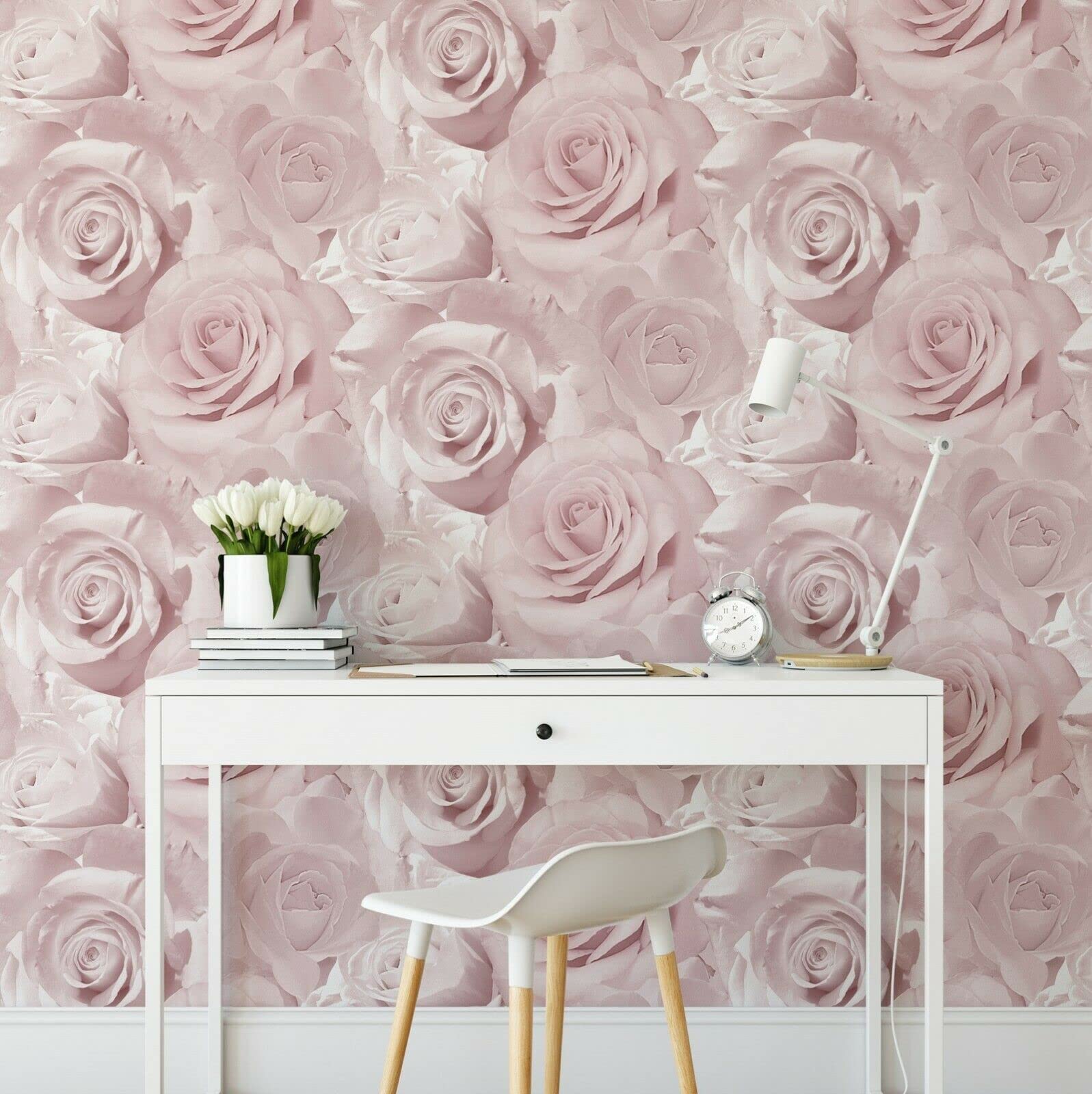 Sophie Laurence Pink Soft Flower Rose Bloom 3D Effect Floral Designer Wallpaper For Bedroom Living Room (Pink)
