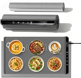 Electric Food Warming Mat 26"x15",6 Temp,6H Timer,Child Lock,Gray | Detachable Heat-Resistant Pad Protects Tables,Enables Easy Cleaning,Fits Most Tableware for Daily Dining,Parties and Buffets