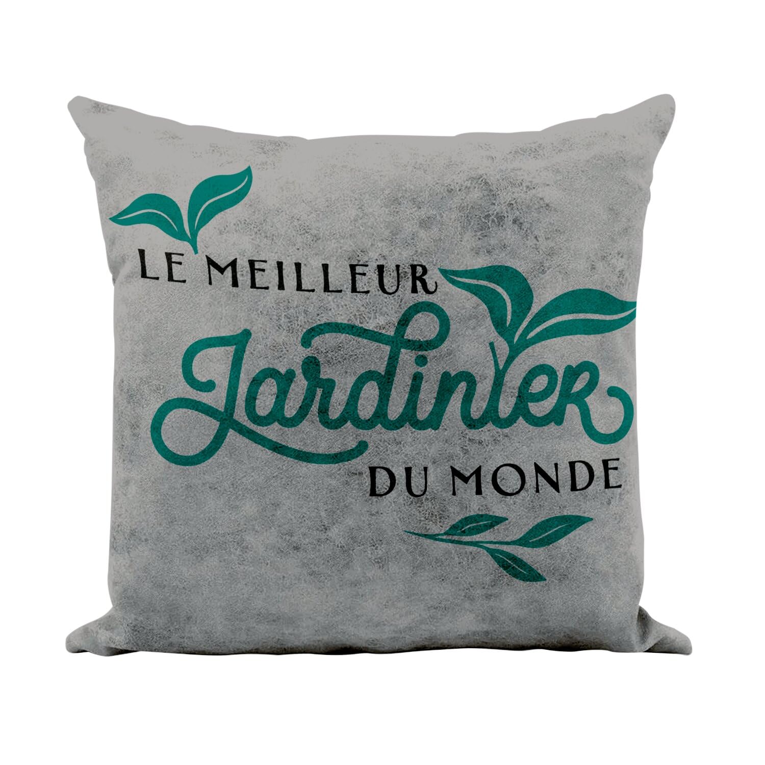Coussin similicuir gris 40x40 cm Le Meilleur Jardinier du Monde avec housse