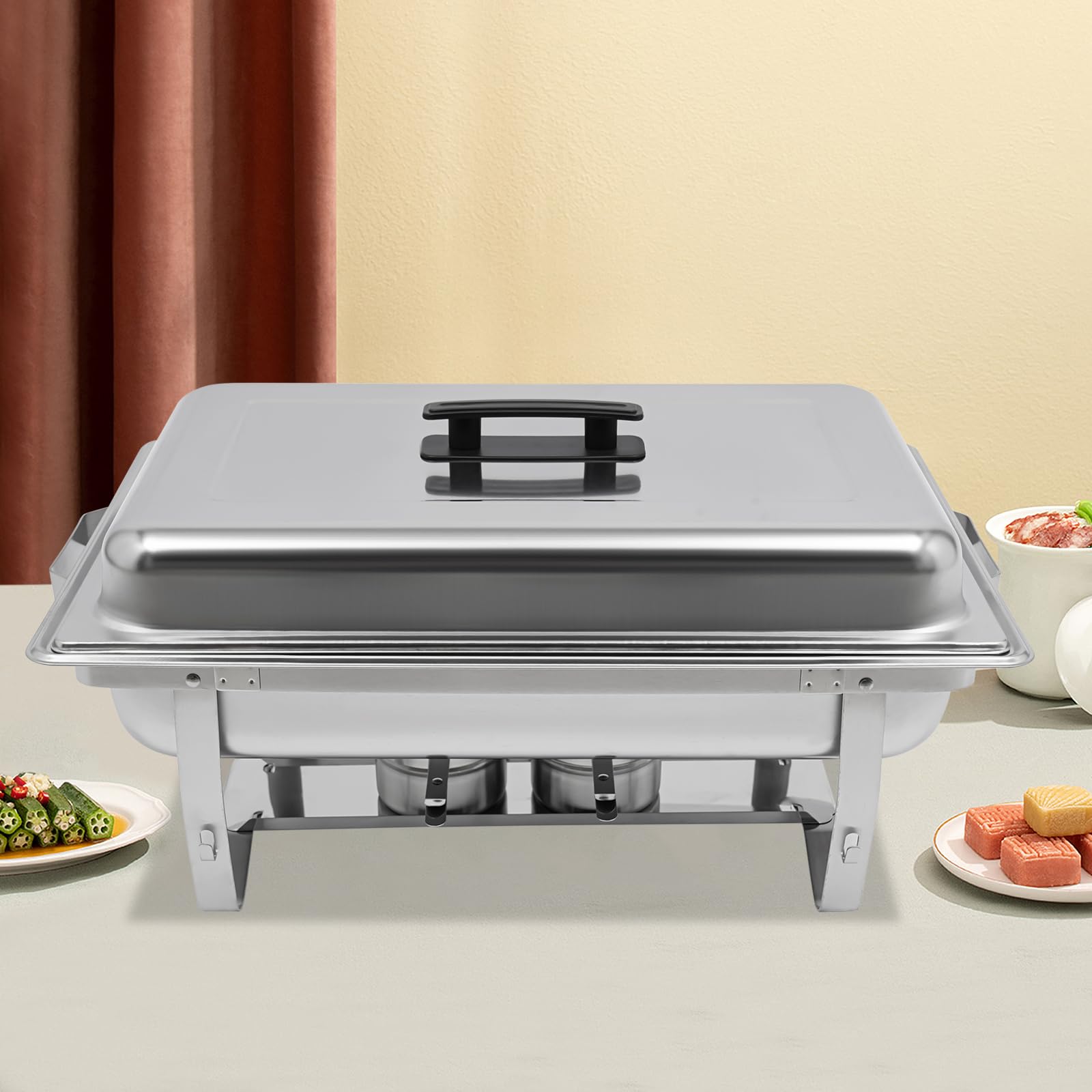 Scaldavivande in acciaio inox con 3 scomparti | Scaldavivande per buffet con bagnomaria e supporto per combustibile, contenitore termico per catering, feste ed eventi