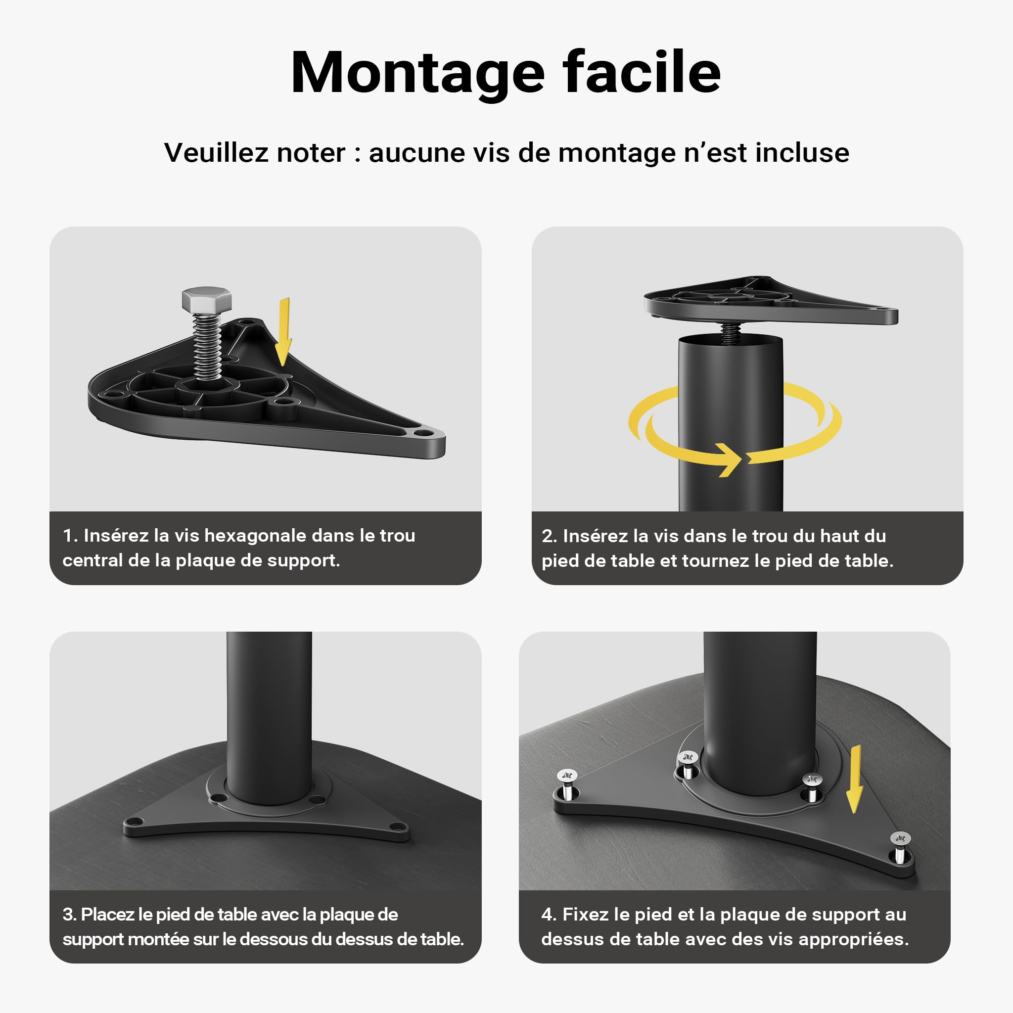 WilTec Lot de 4X Pied de Table V1-60 x 60 x 870 mm/Ø 60 mm - en Acier Inoxydable - Couleur Noire - Piètement Support de Bureau Réglable pour Plan de Travail Salle à Manger