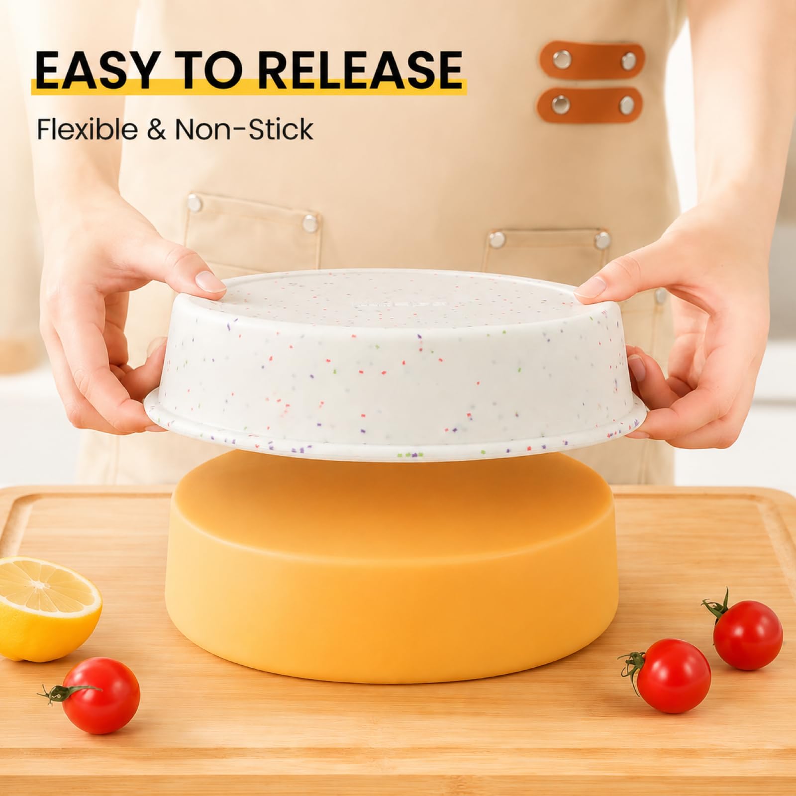Vinino Lot de 3 moules à gâteau ronds en silicone de 15,2 cm avec cadre renforcé en métal - Moule à gâteau anti-adhésif en silicone pour la cuisson - Convient pour la fabrication de gâteaux au fromage