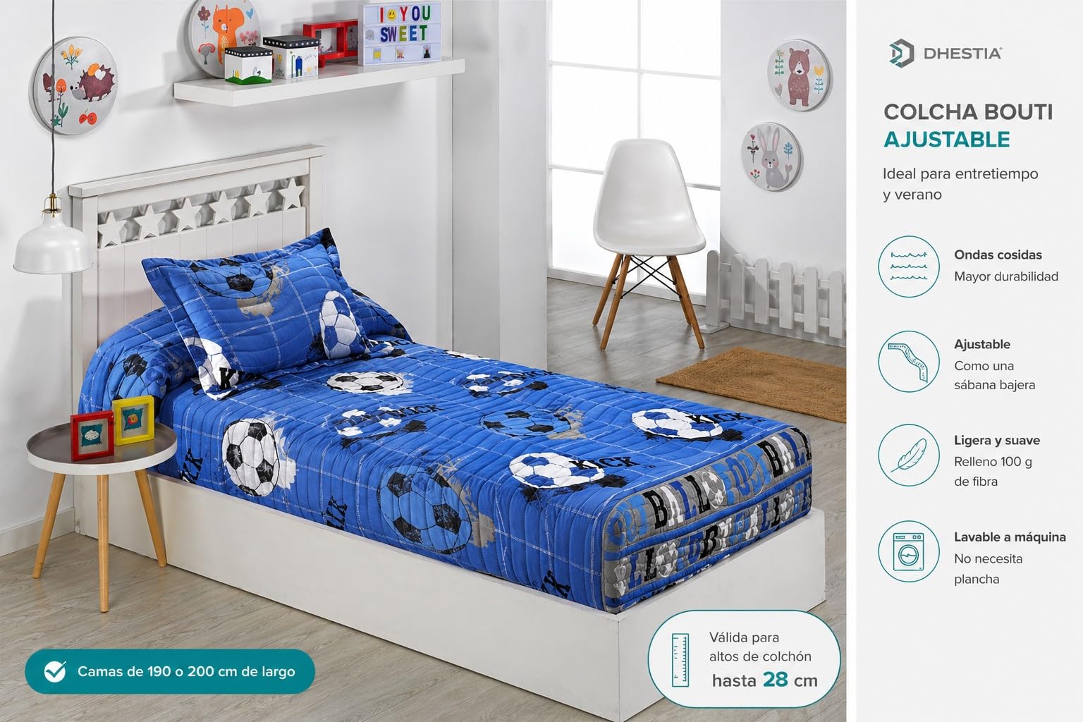 DHESTIA HOME Colcha Bouti Ajustable Cama Nido Infantil y Juvenil de Verano Fútbol Quick Color Único Talla Cama 105