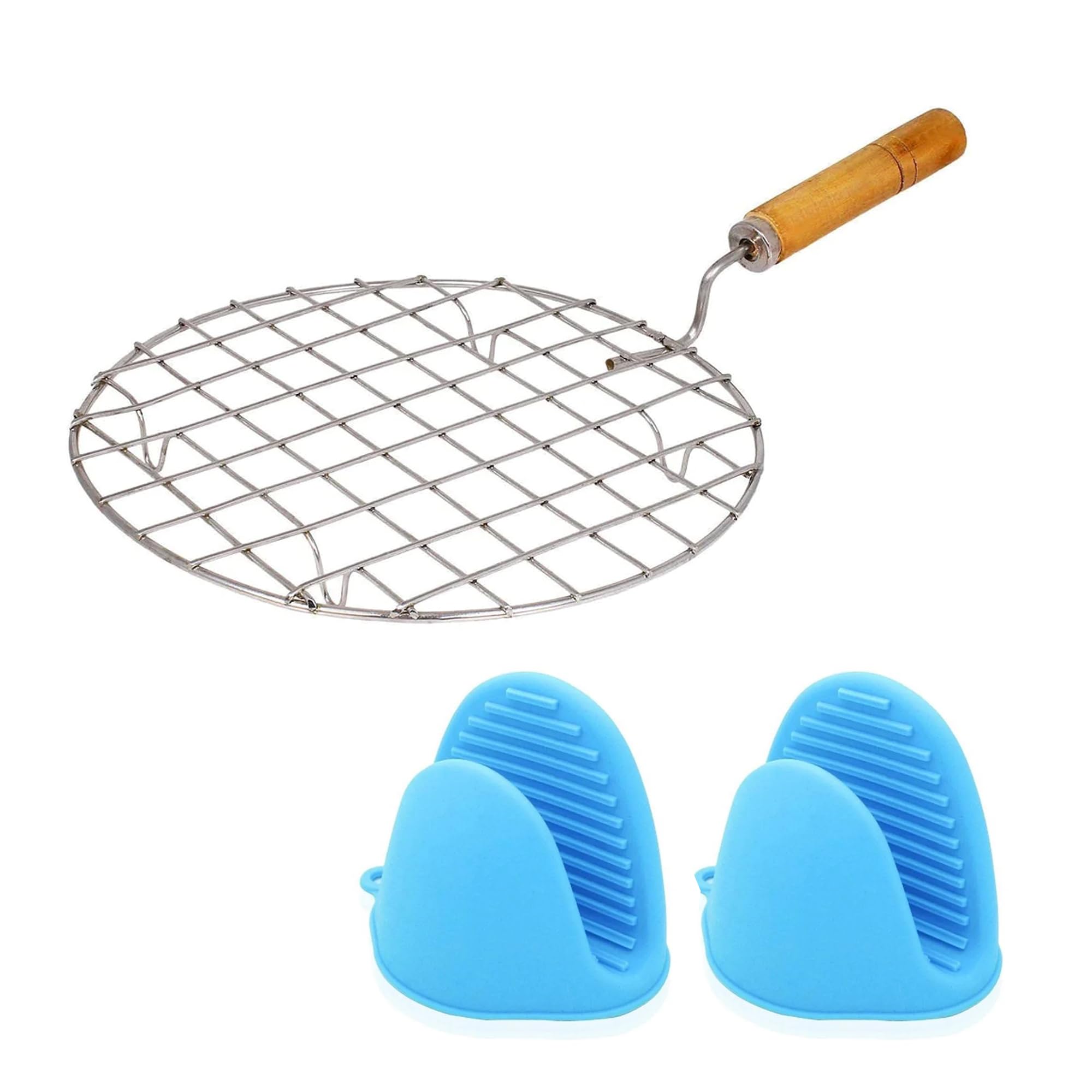 Suzec Combo of Wire Round Wooden Handle Roaster Papad Jali and 1 Pair Mini Oven Gloves Silicone Heat Resistant Cooking Pinch Mitts Potholder (B0D3144P7Z) Amazon Price History, Amazon Price Tracker