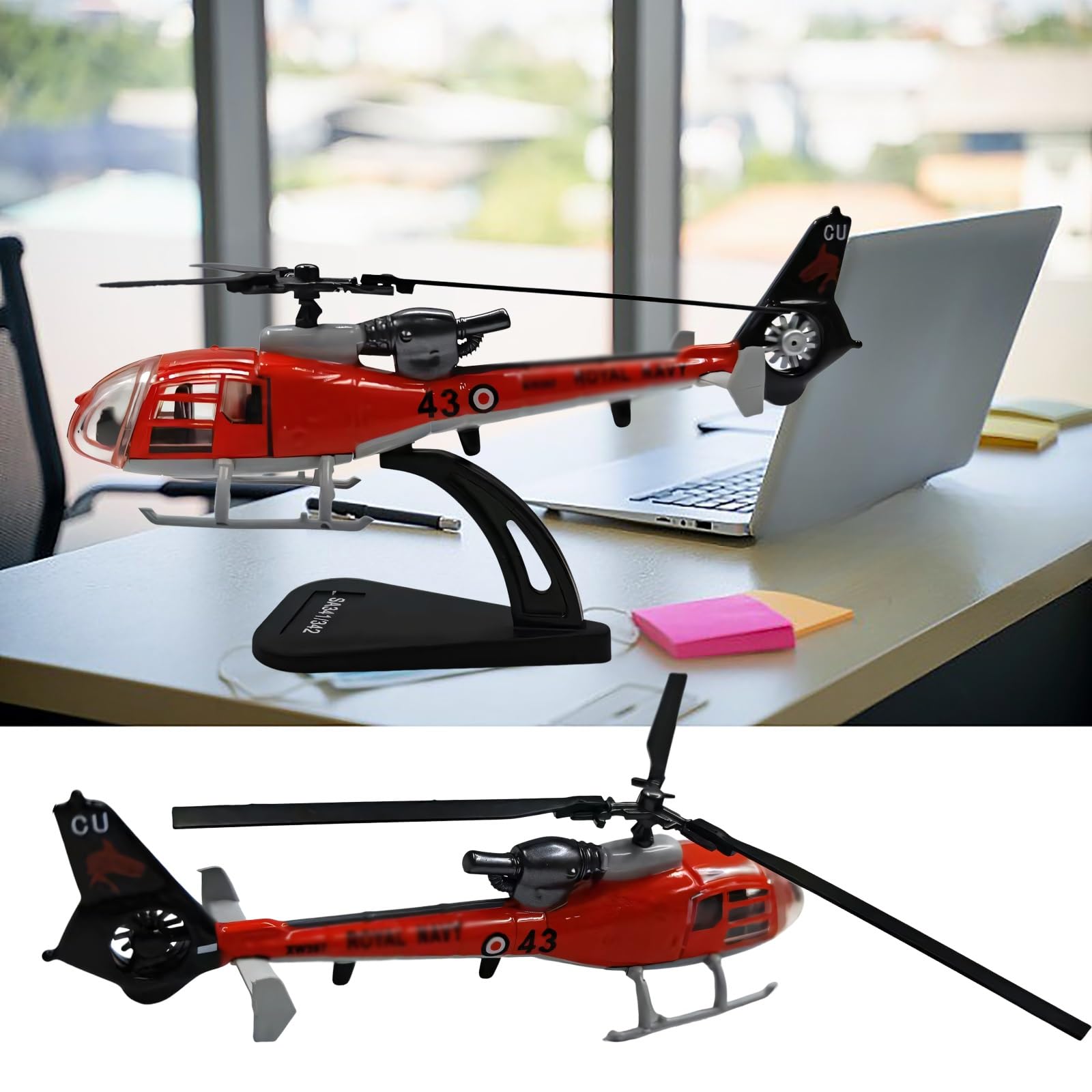 Modello elicottero SA341 in scala 1:100 collezione in lega Pale rotanti, decorazione for display tavolo for adulti, regalo perfetto for gli appassionati aviazione regalo compleanno