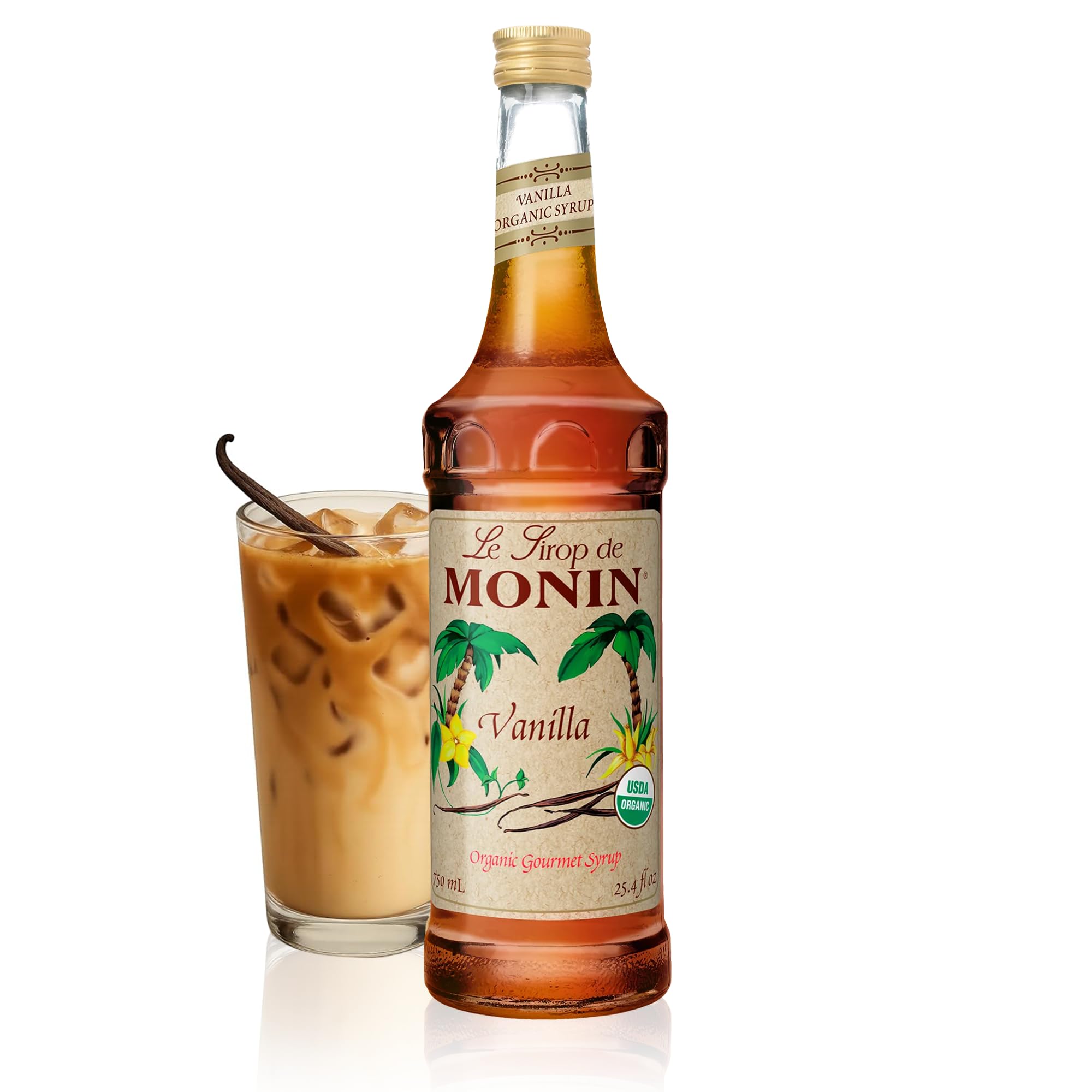 Monin - Organic Vanilla Syrup, Naturally Smooth Sweetness, Great for Coffee, Shakes, and Cocktails, Gluten-Free, Non-GMO (750 ml)