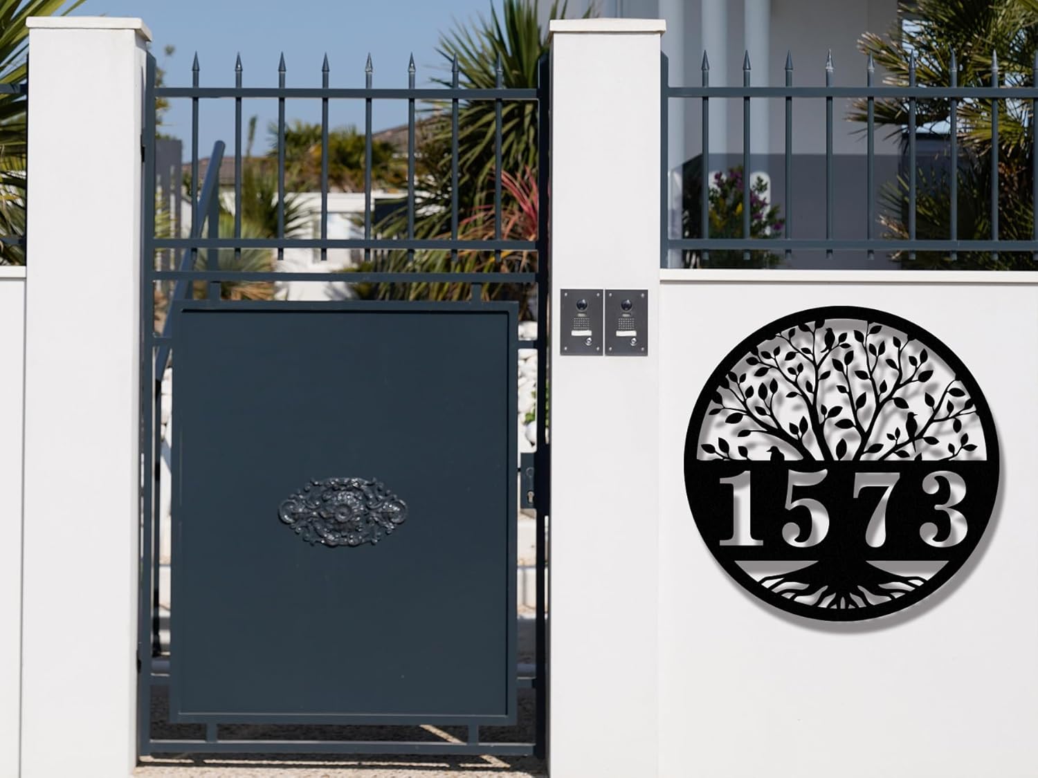 Custom Metal House Numbers for Outside,Personalized Address Numbers for House, Modern House Number Sign Plaque, Metal Address Yard Sign,Numbers for House Address (Tree of Life)